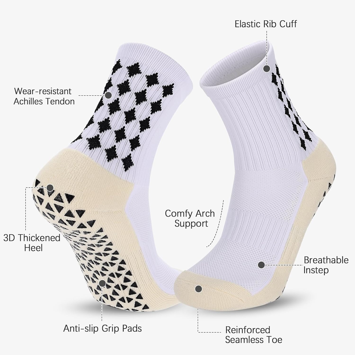 3/6 Pairs Grip Soccer Socks Men Women Non-Slip Sports Socks for Basketball Footb