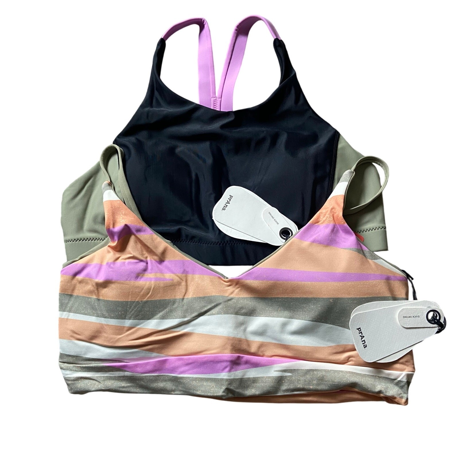 Prana Baja Bound & Willow Falls Reversible Top Small Black Color Block Waves Set
