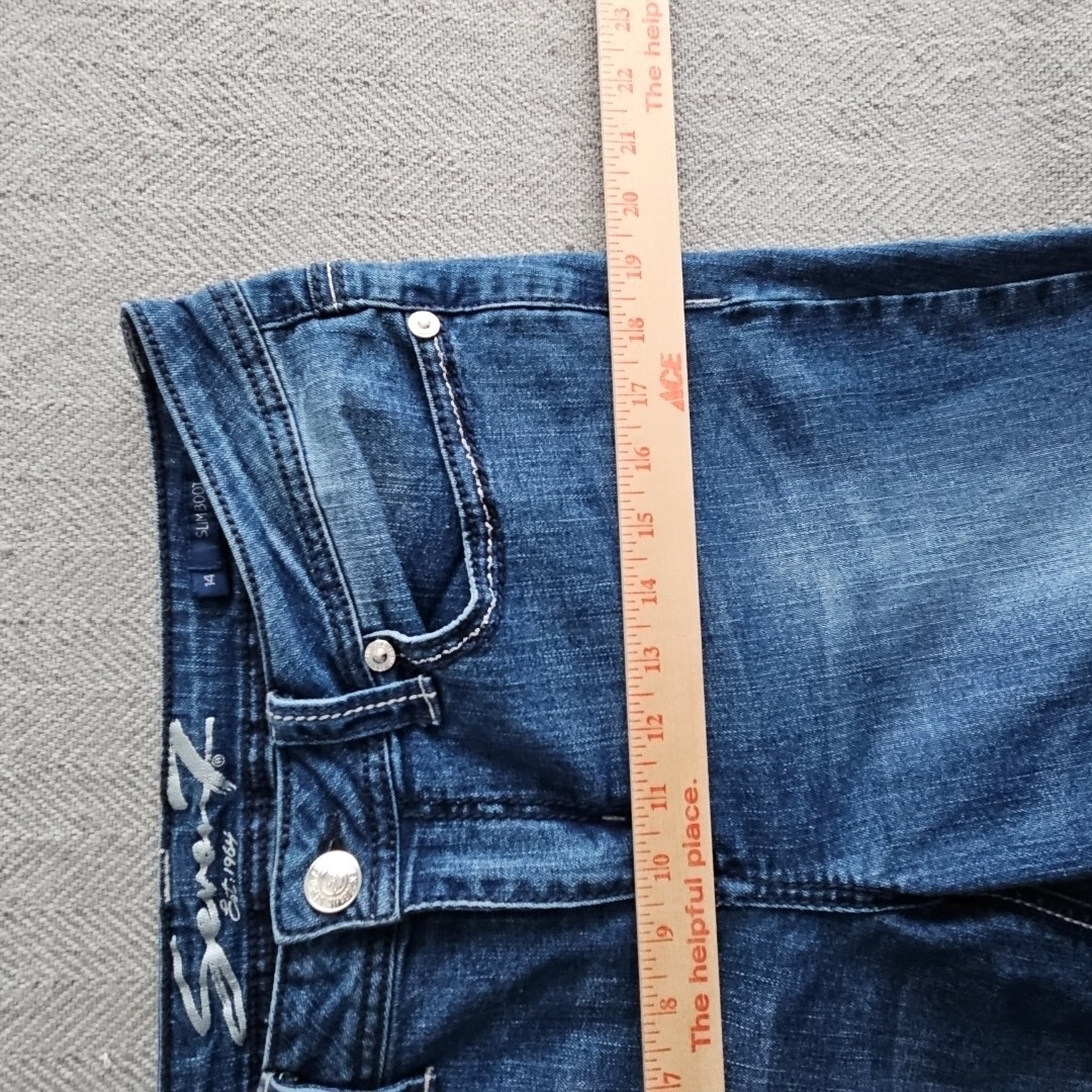 Seven7 Jeans Women’s Size 14 (32×26) Blue Slim Boot Embroidered Pockets