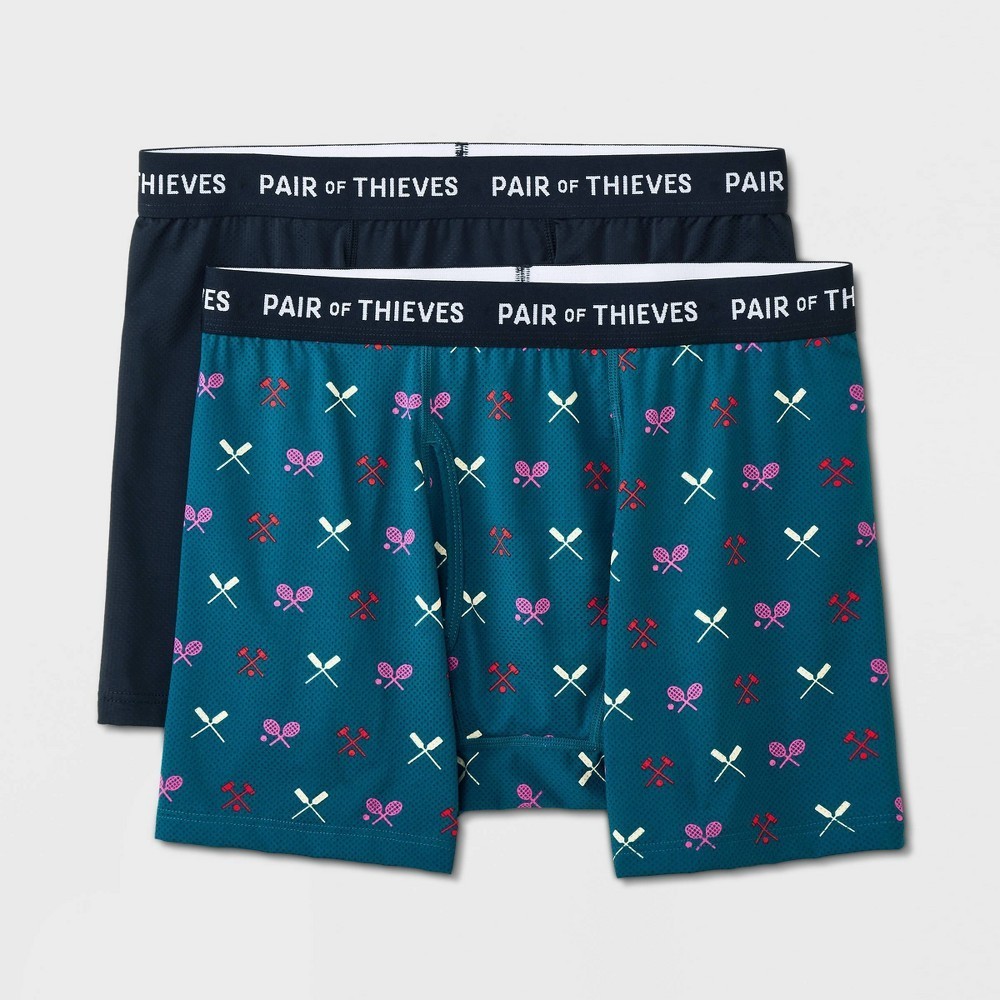 Pair of Thieves Men’s Super Fit Boxer Briefs 2pk 1 Aqua w print 1 Black