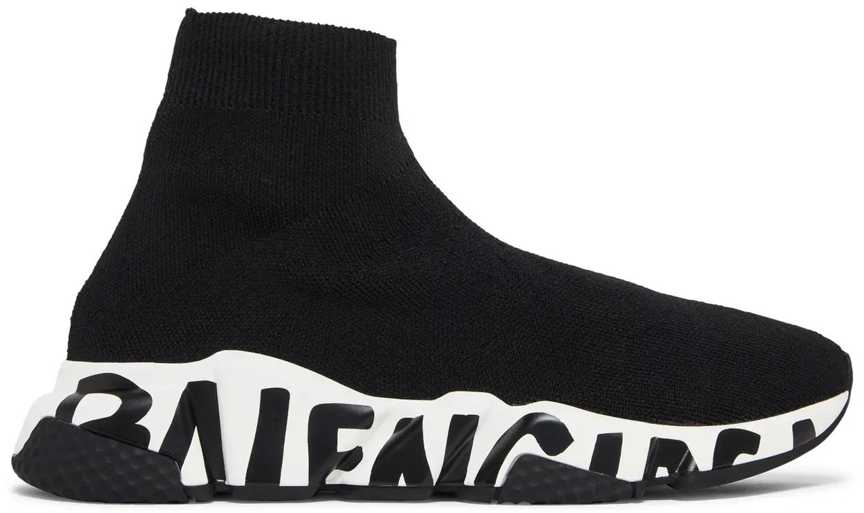 Balenciaga Speed High Top Knit Slip-On Sneaker Black/White Logo Sole