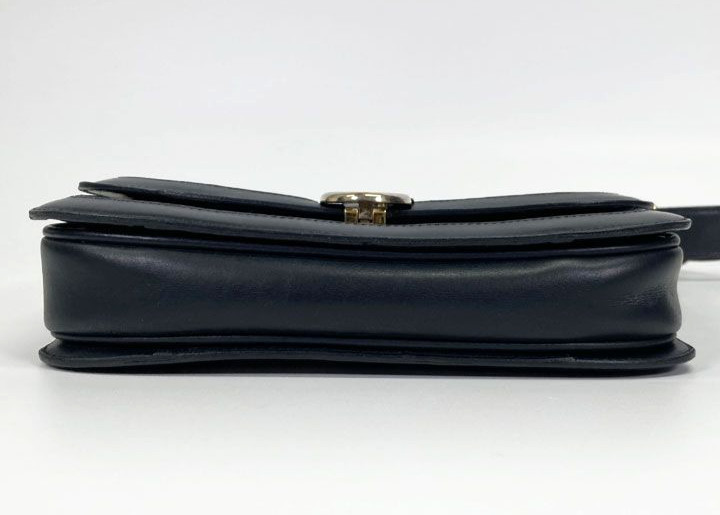 CELINE C Macadam Sulky Shoulder Bag Navy Canvas Leather Vintage Italy Authentic