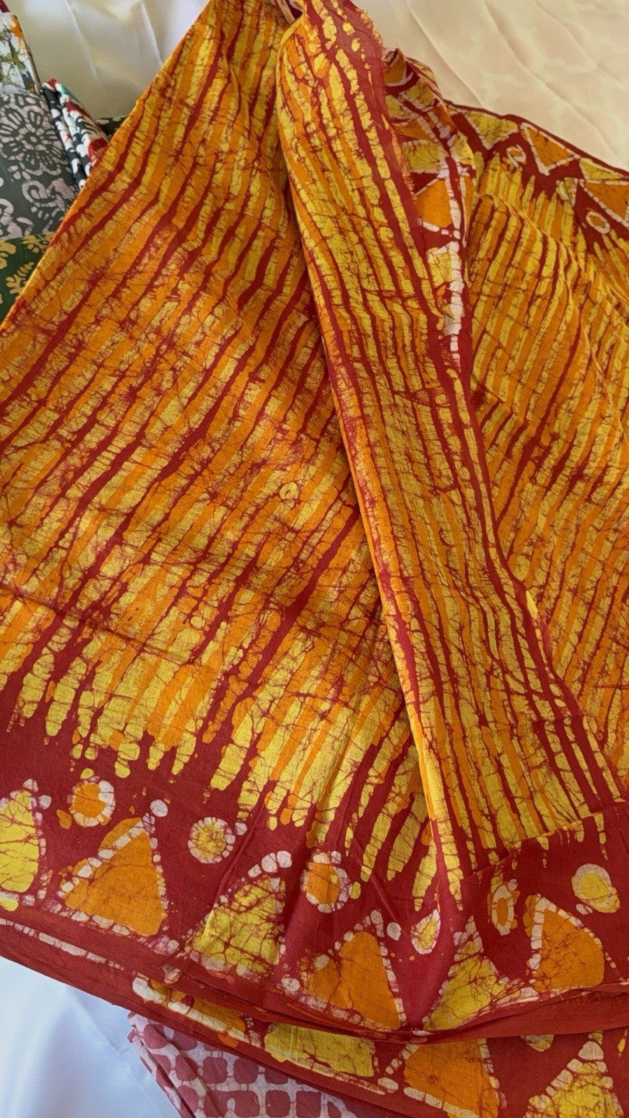 NEW 🆕, Cotton BATIK SAREE.( Item#yellowred ). Only $29
