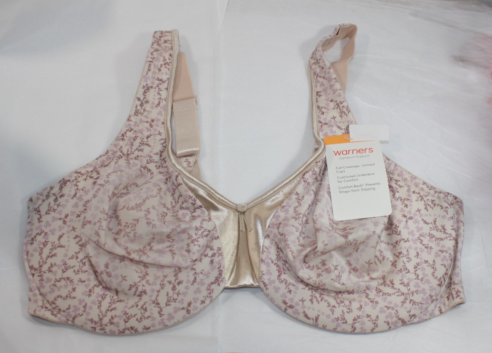 NWT WARNER’S signature support BRA 35002A in BEIGE lilac FLORAL $46