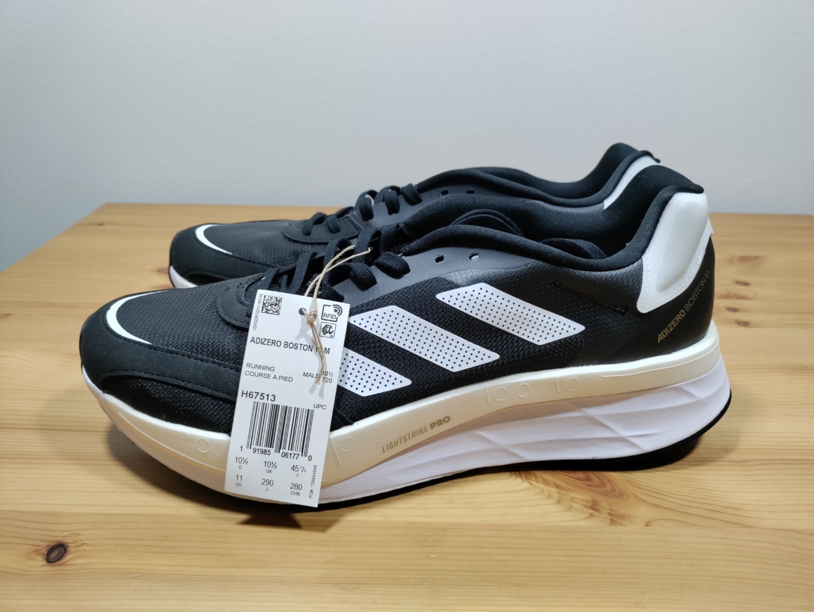 Adidas Adizero Boston 10 Black White Running Shoes Sneakers Men’s Size 11 H67513