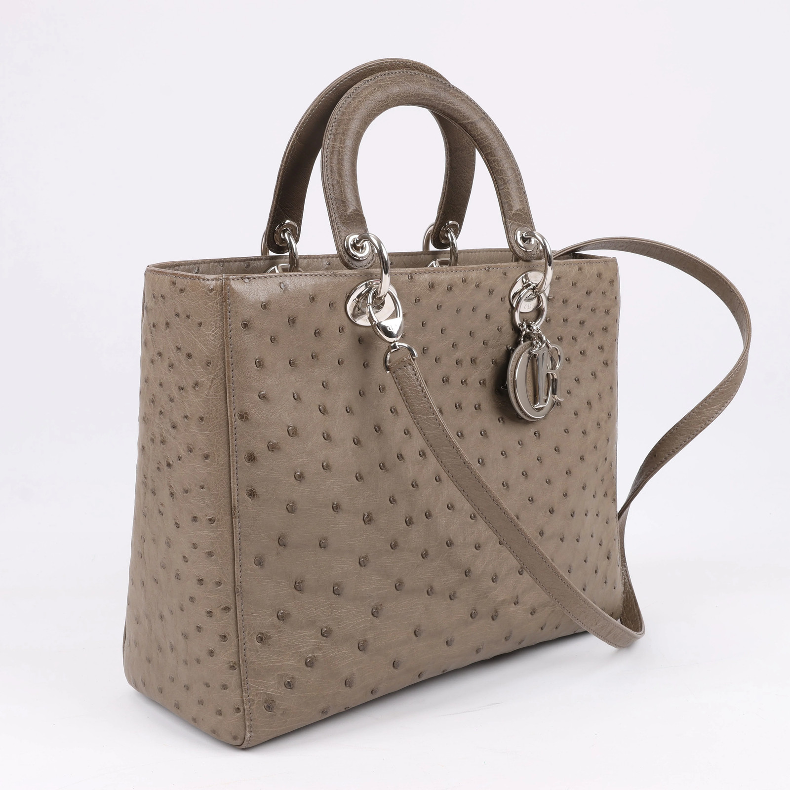 Dior Lady Dior Ostrich Large 2Way Handbag in Brown