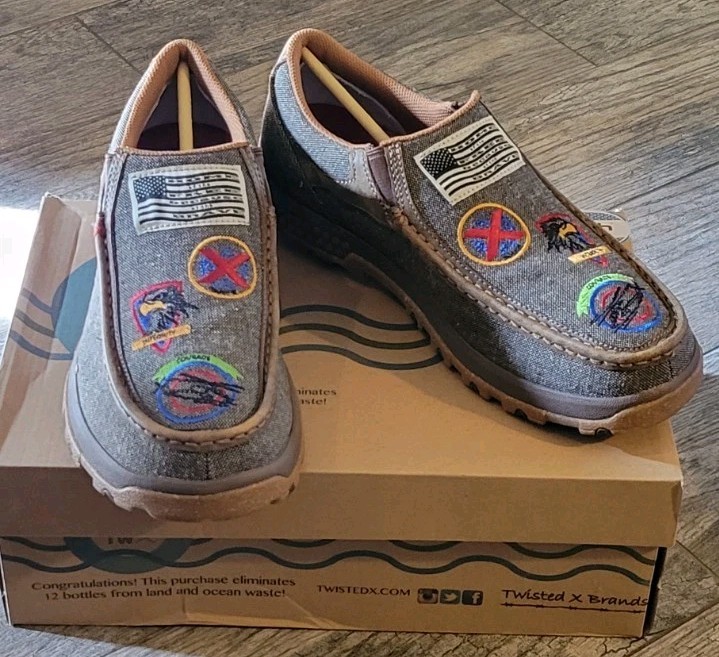 Twisted X Patriotic Patches Tweed Casual Driving Moc Shoes Americana Mens 10 NEW