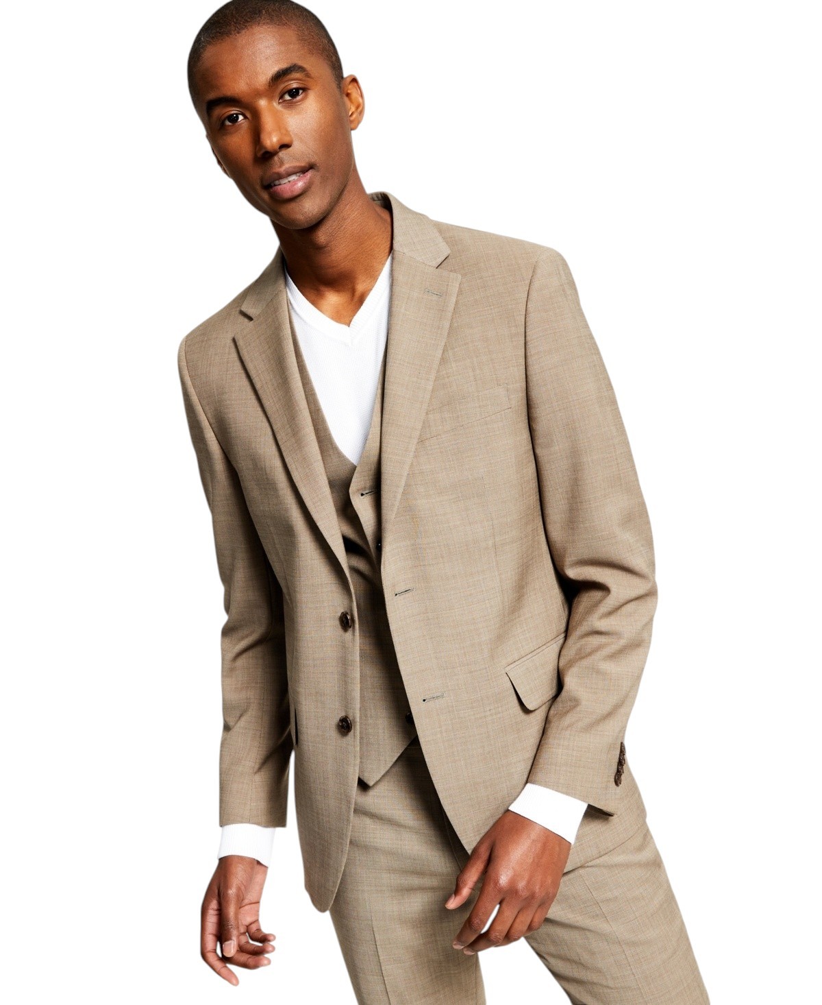 Tommy Hilfiger Mens Modern fit Suit Jacket Blazer 40 R Tan Beige Solid Wool