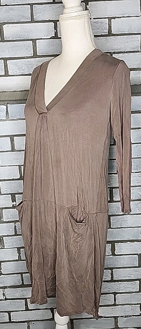 Anthropologie DOLAN Left Coast Tegan V-Neck Shift Dress with Pockets Small Brown