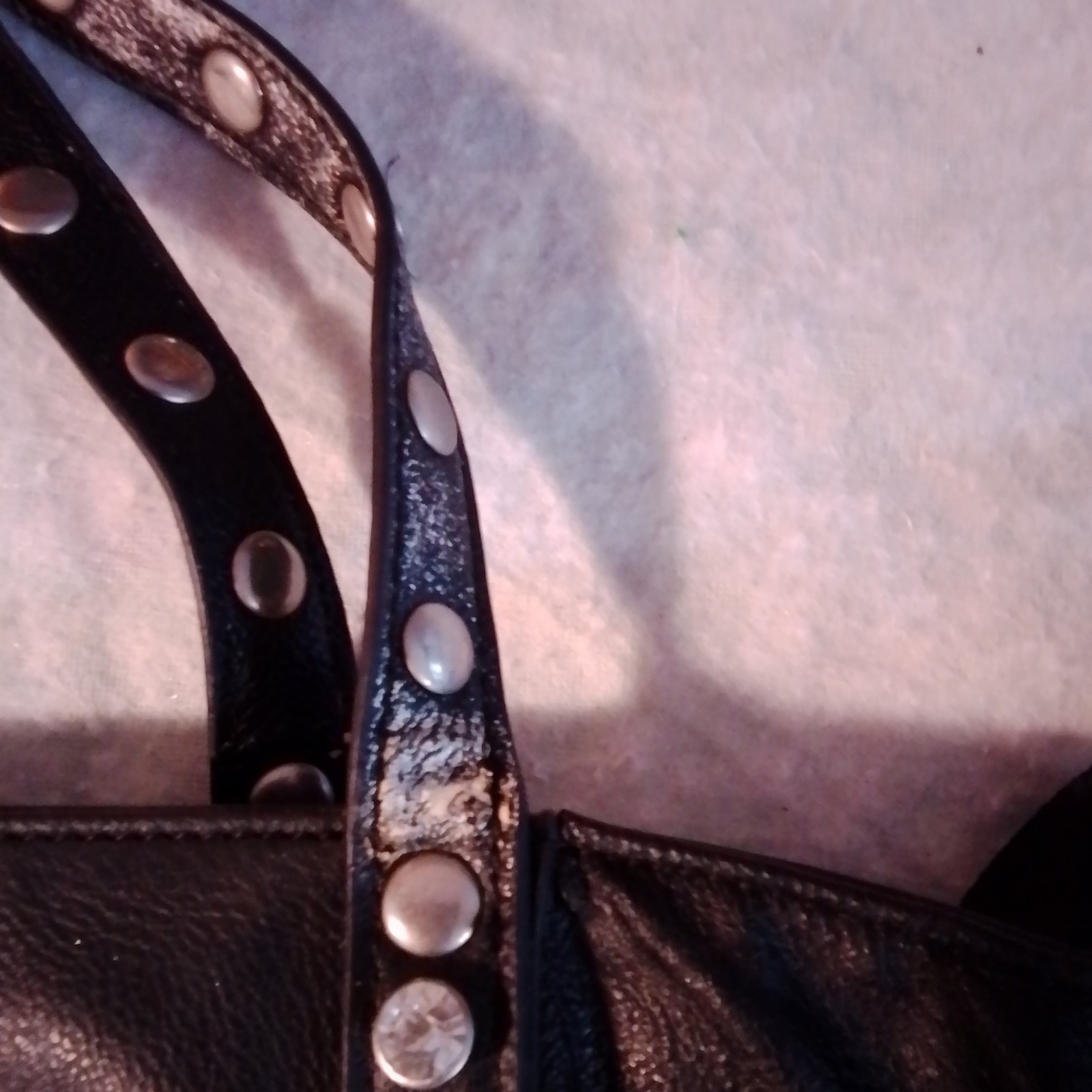 Womens Black Silver Large Shoulder Bag Zip Studded Metallic Floral Lined Pockets