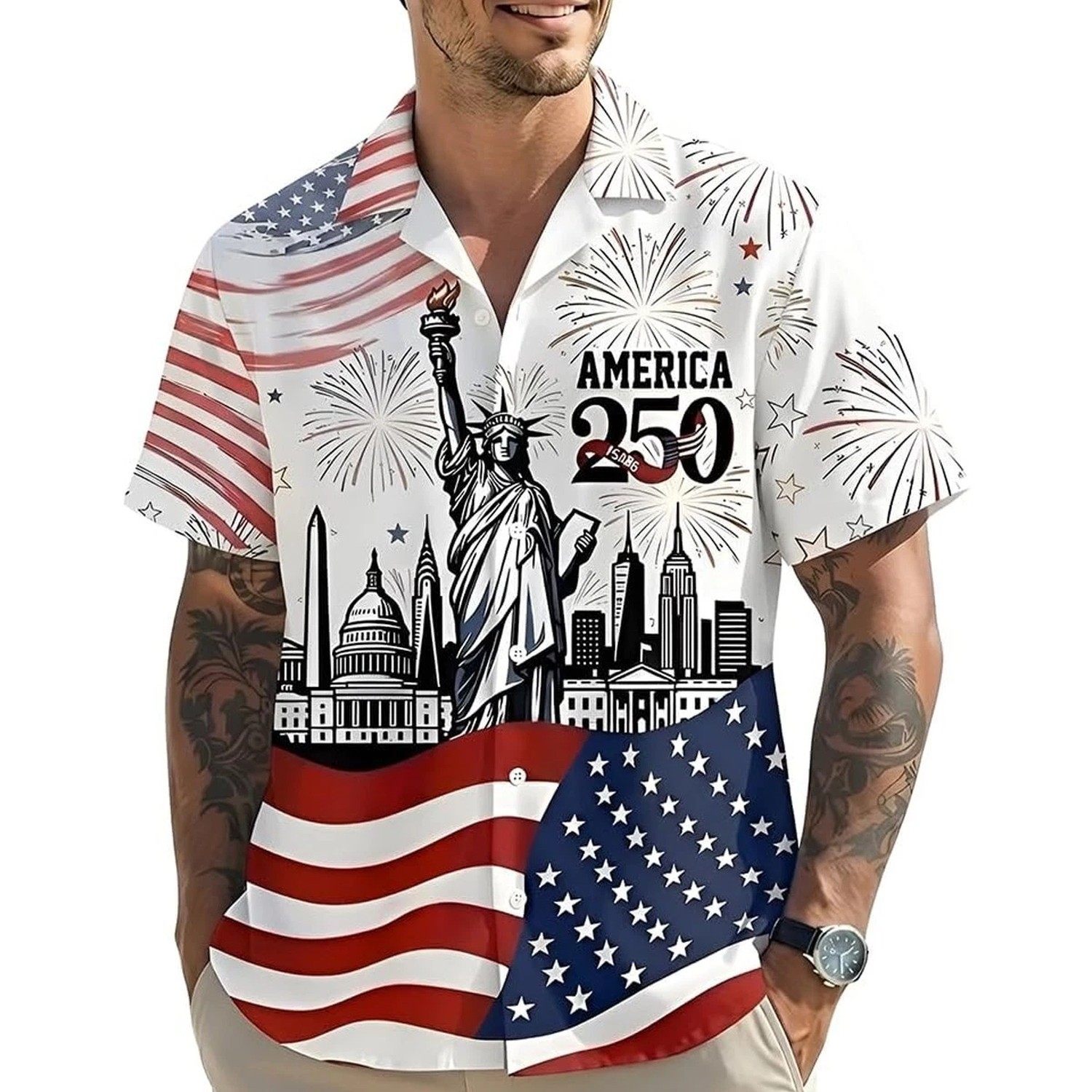 4th Of July USA 250th Anniversary Hawaiian Shirt Patriotic Eagle Liberty Unisex