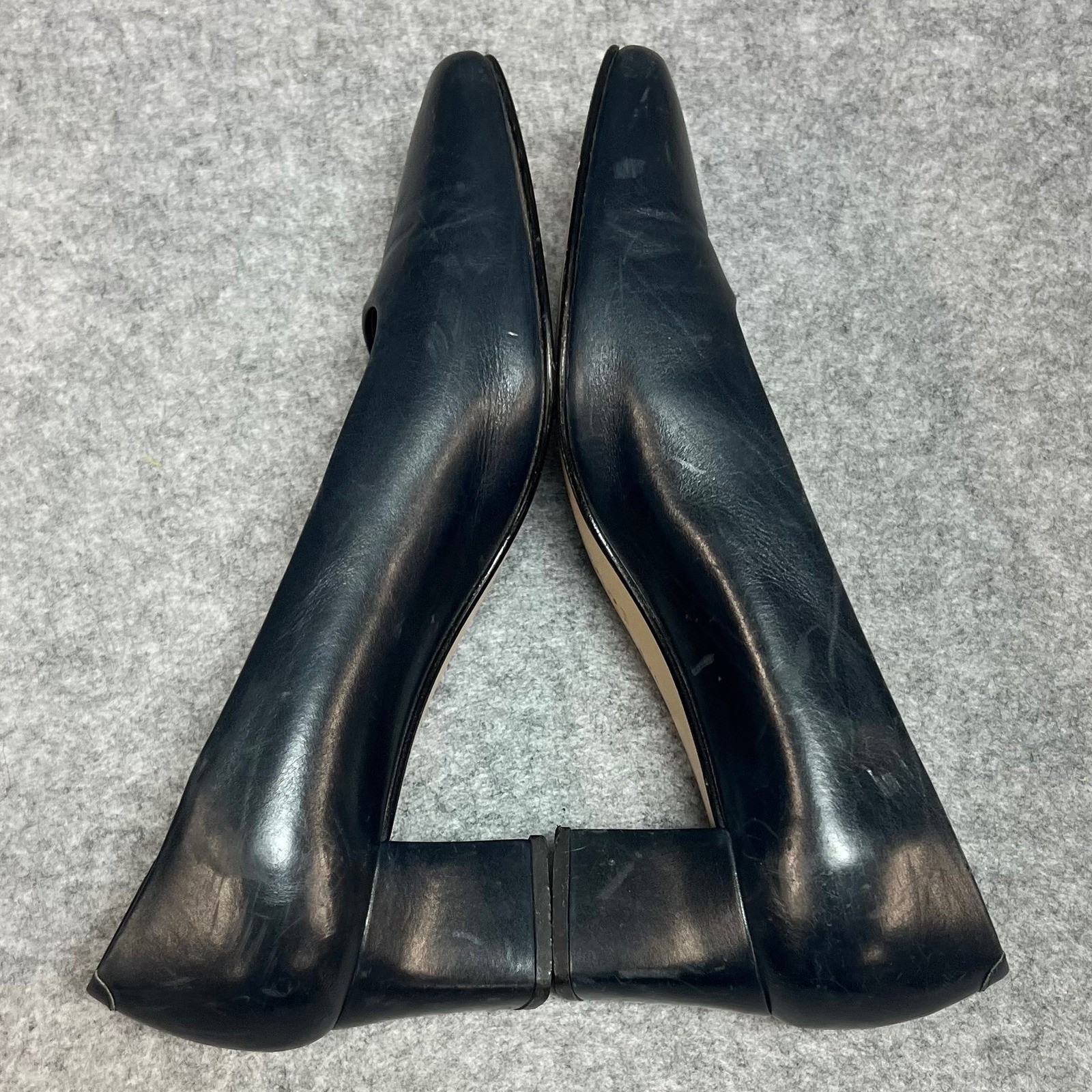 Amalfi Italy Navy Blue Leather Square Toe Block Heel Pumps Career Women Size 7.5