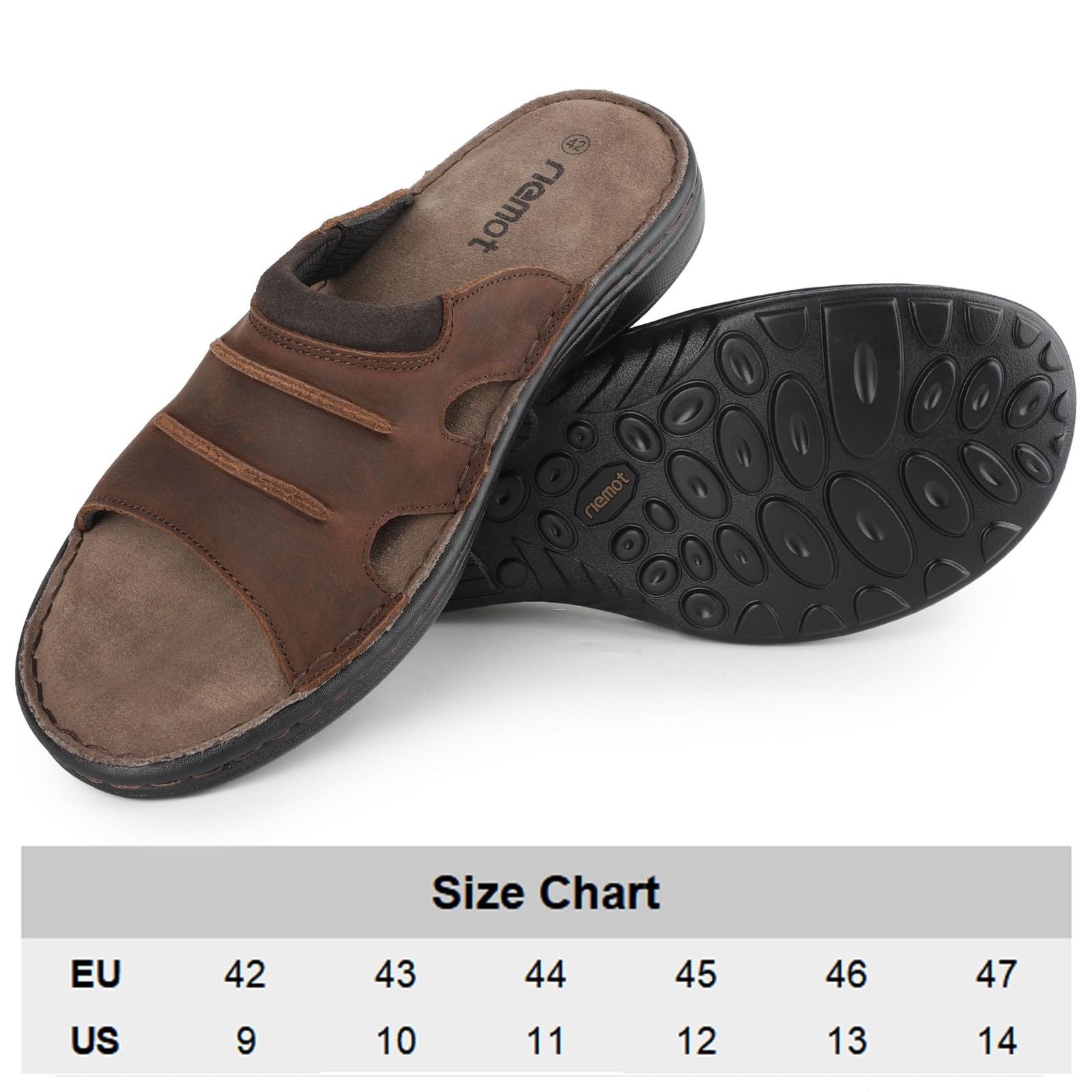 Mens Leather Slide Sandals Memory Foam Footbed Casual Walking Cushioning Slip On