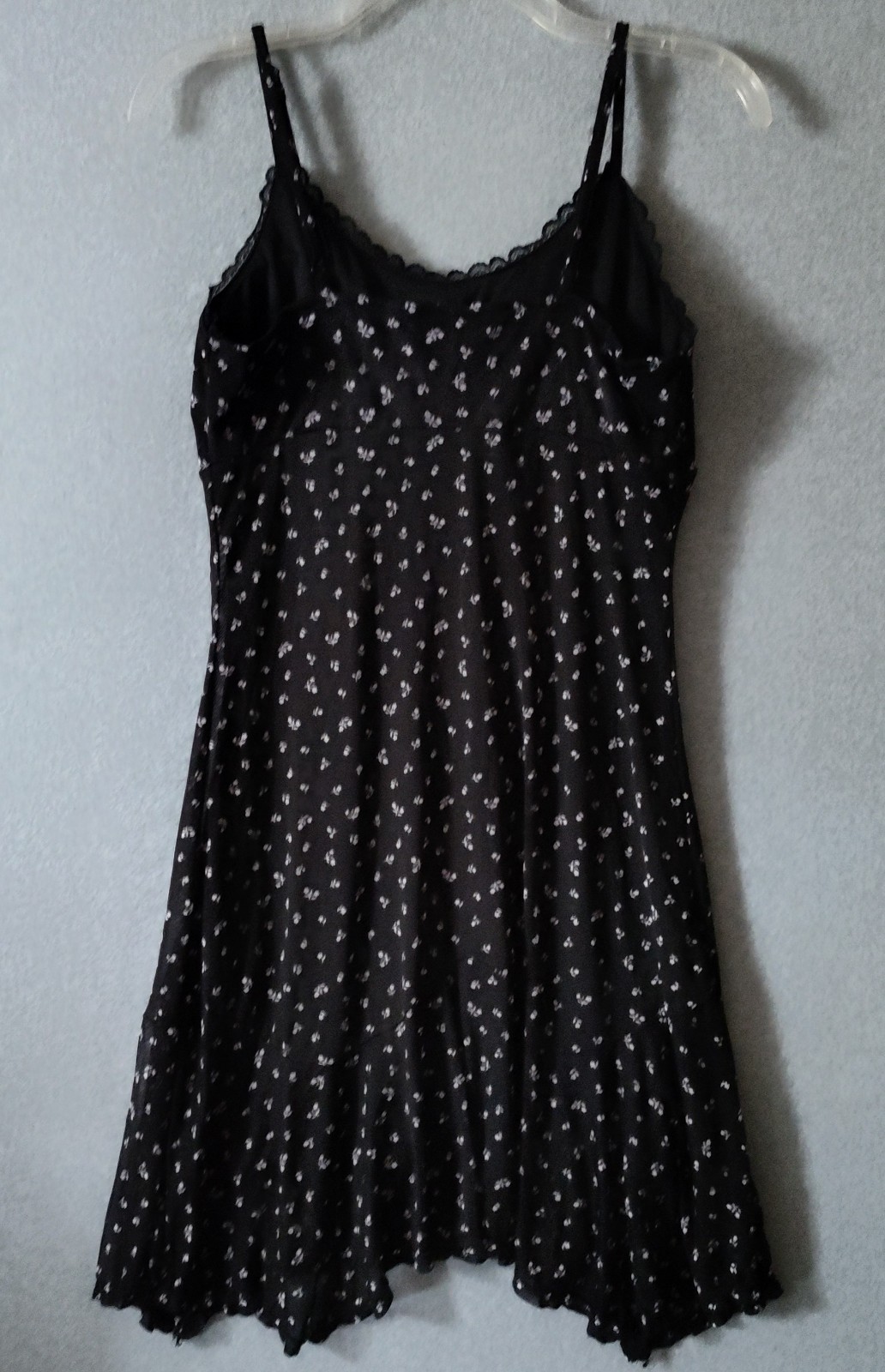 Black Floral Dress Empire Waist Thin Strap Sz L (12-14) Grunge Boho Fairy Twee