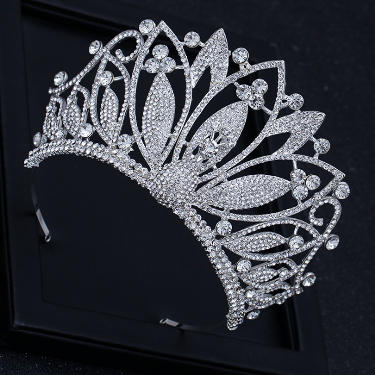 9cm Tall Large Full Crystal Leaf Wedding Bridal Party Pageant Prom Tiara Crown