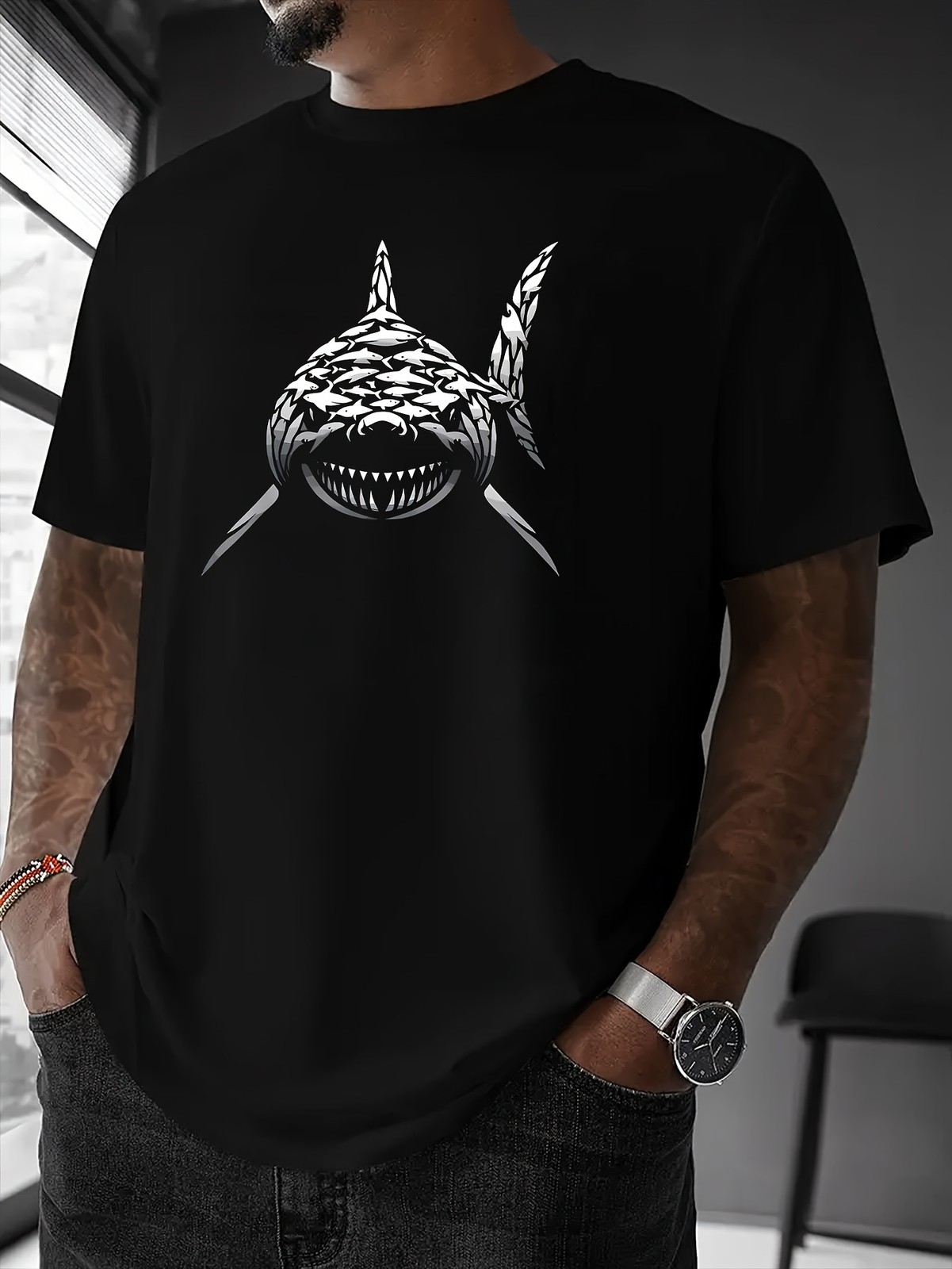 Shark Graphic T-Shirt Fierce Predator Ocean Design Unisex Casual Tee