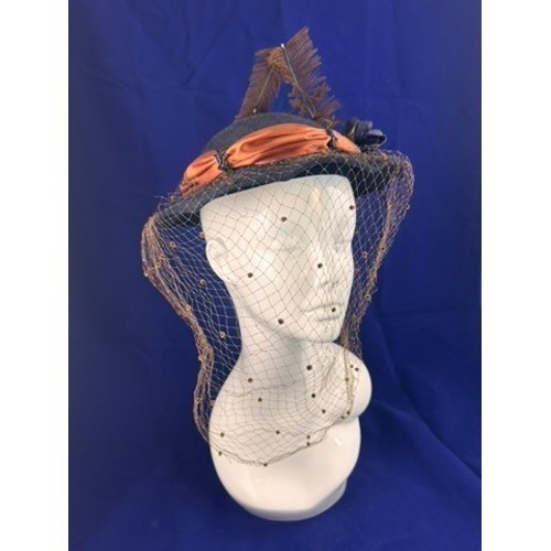 Vintage 40s 50s Best & Co NY Black Felt Hat Veil Feather Cocktail Hat