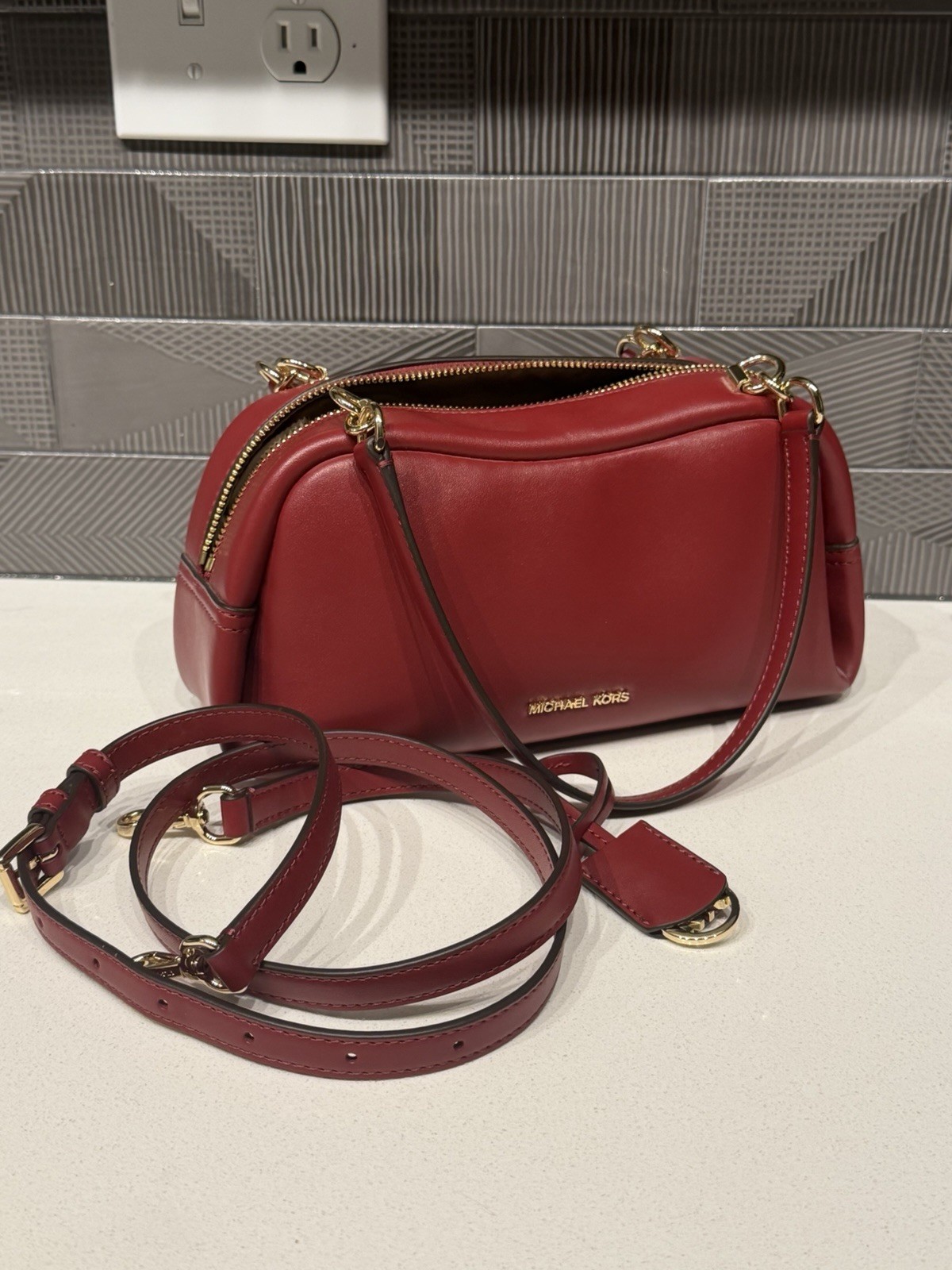Michael Kors Cecily Small Shoulder Bag in CHERRY w/ Detachable Crossbody Strap