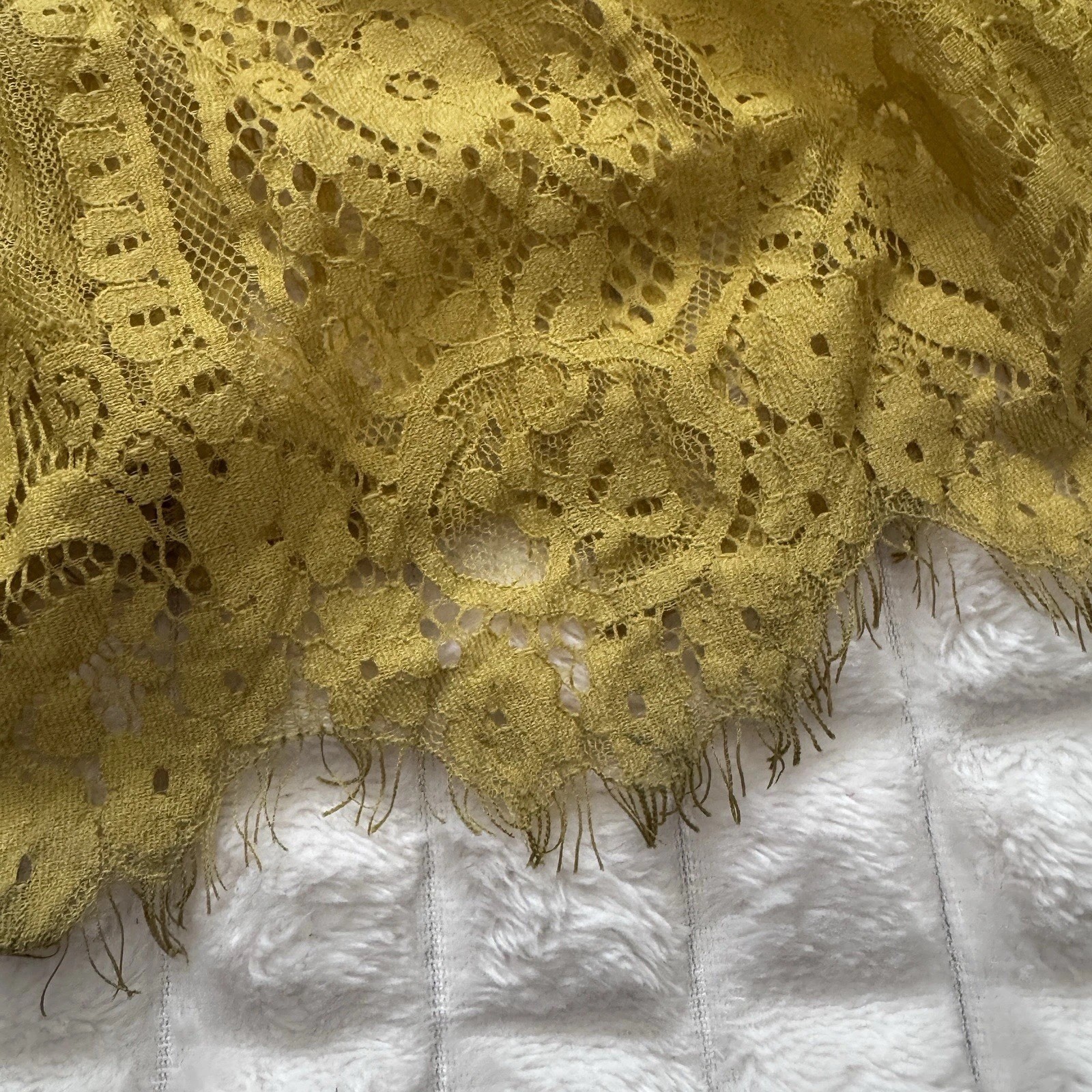 Medium Golden Mustard Yellow Sheer Lace Kimono Duster Long Bell Sleeves Boho