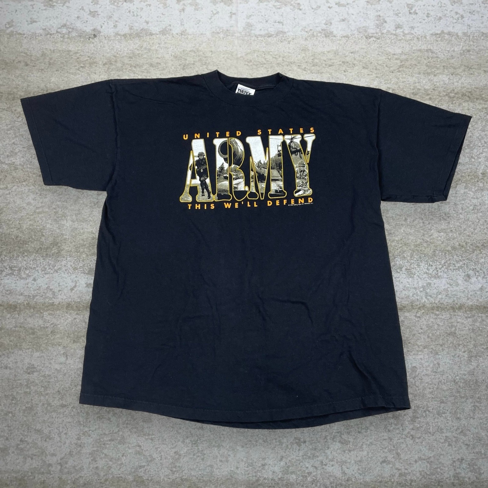 Vintage 90s Army Shirt Mens 2XL Jet Black Cotton Short Sleeve Tultex Tag