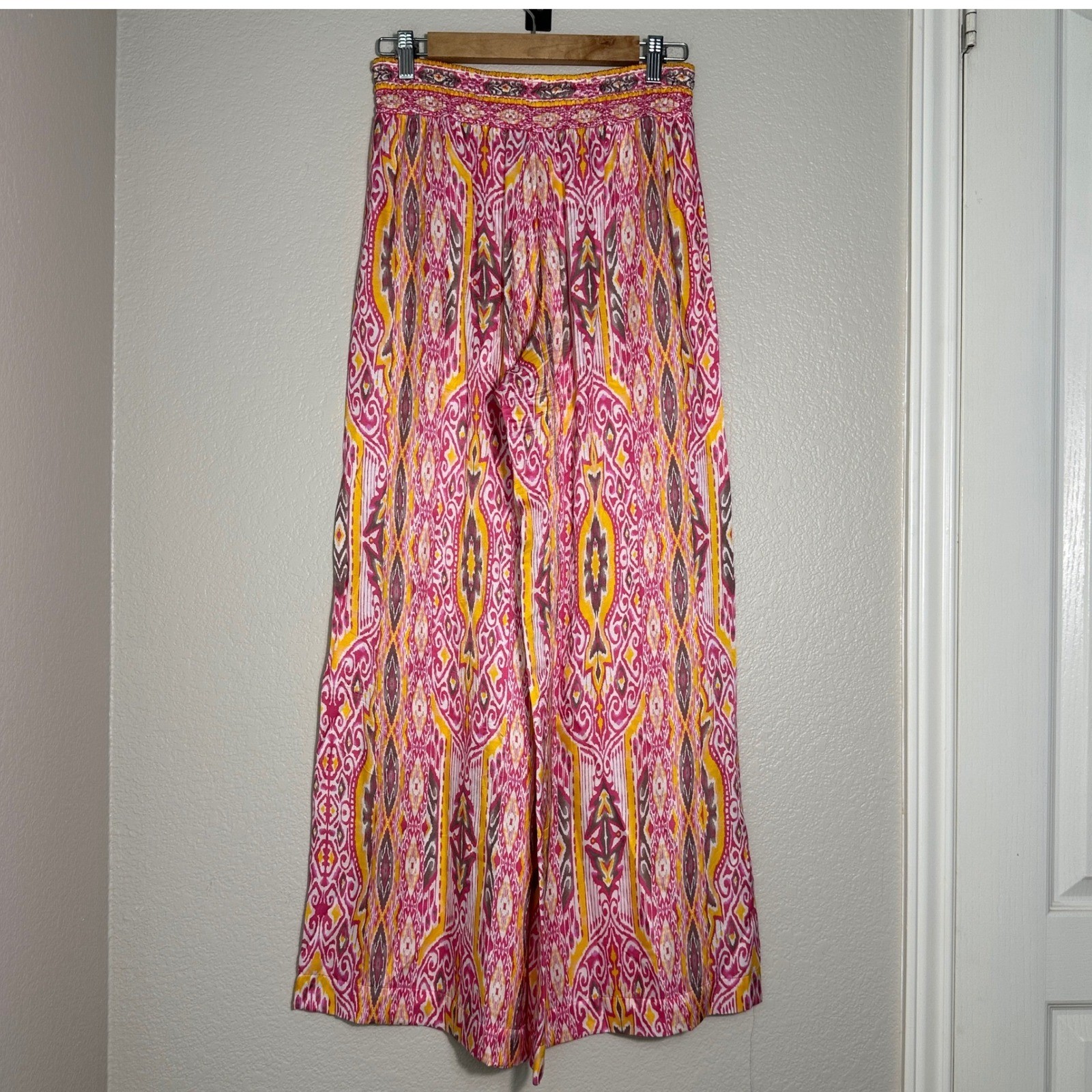Hale Bob Wide Leg Silk Blend Palazzo Pants Small Paisley Ikat Resort Boho Beach