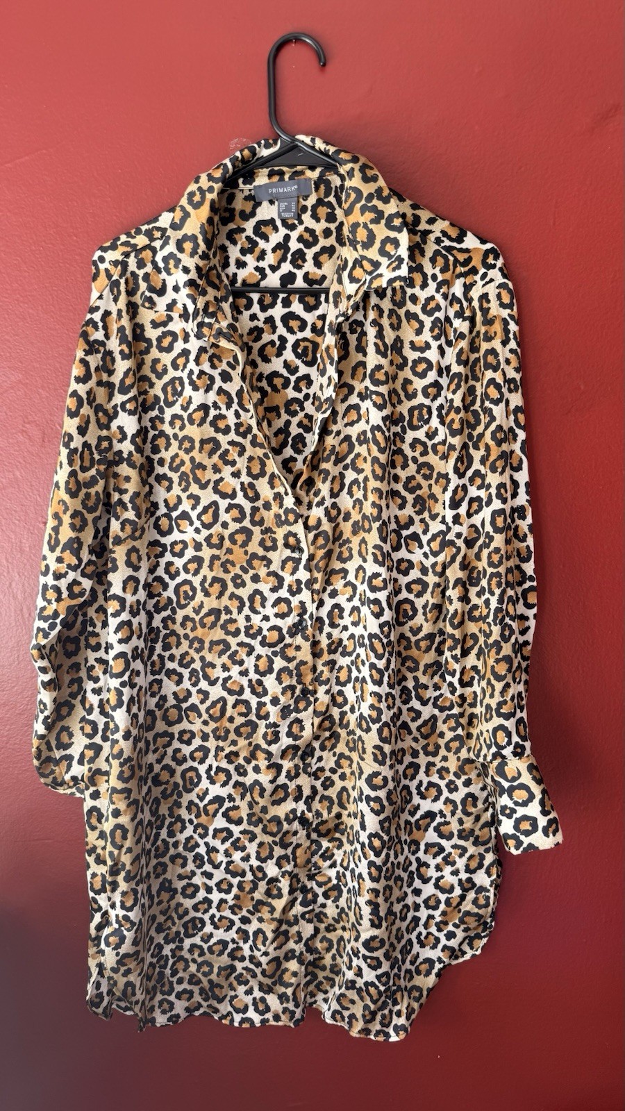 Primark Leopard Print Satin Long-Sleeve Button-Down Shirt – Size 10