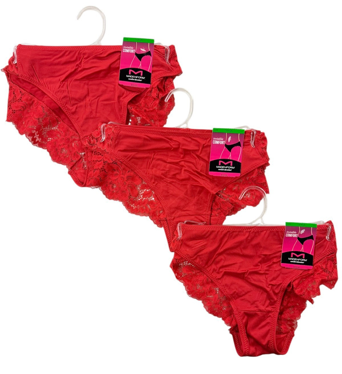 Maidenform Women’s 3 Pack Comfort Devotion Tanga 40159 Red