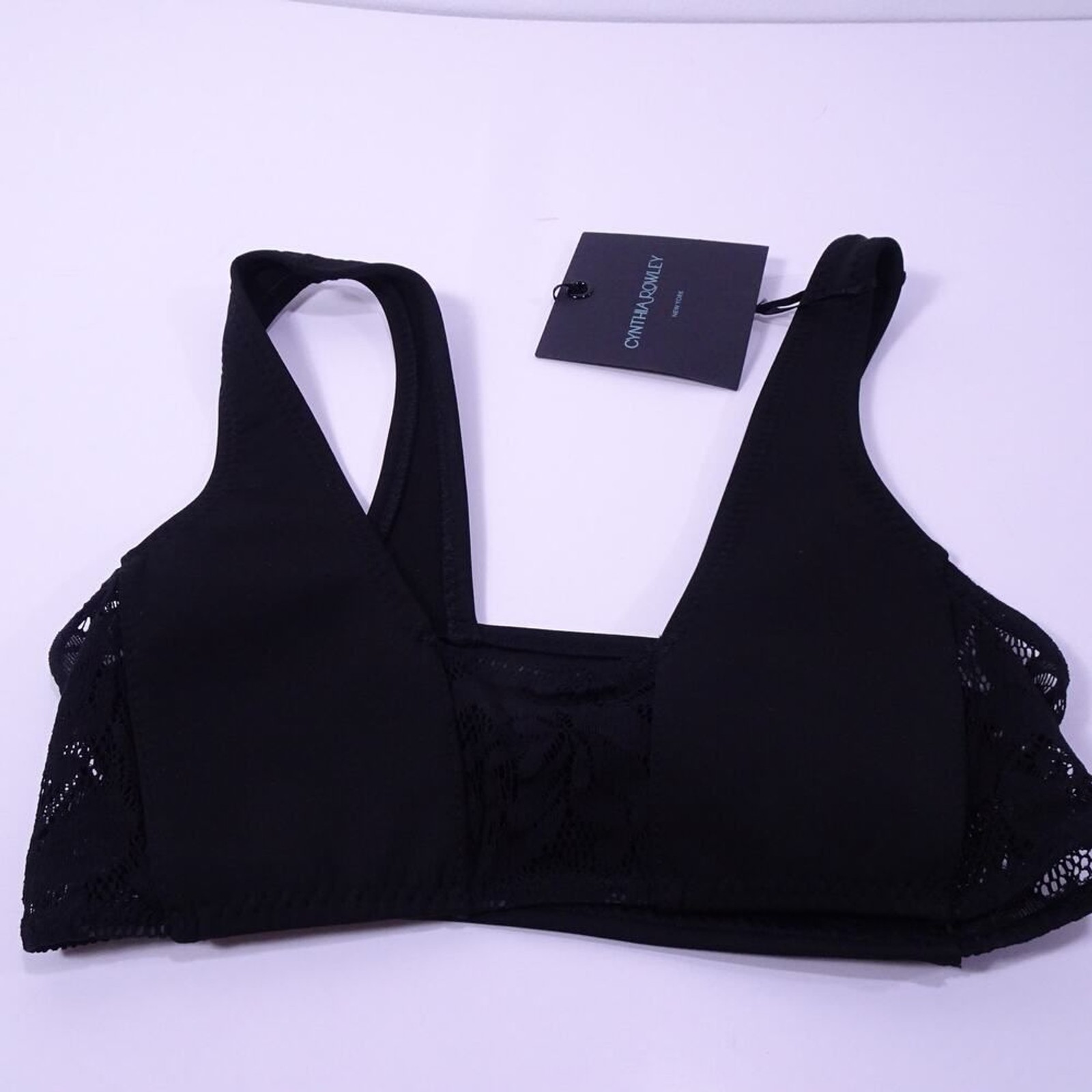 Cynthia Rowley Women’s Black Gold Neoprene Lace Bikini Top Sz XS NWT 105