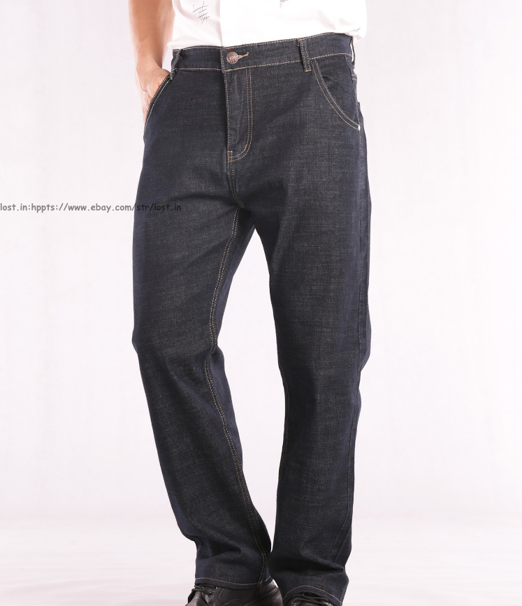 Men Plus Size Vintage Jeans Casual Straight Leg Denim Pants stretch Long Trouser