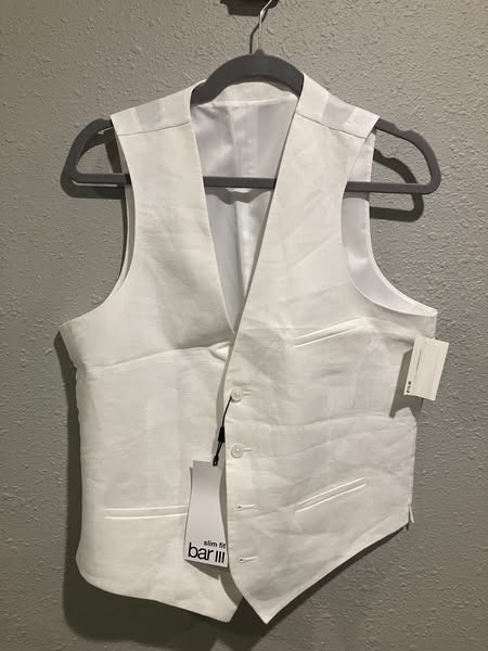 $115 Bar III Men’s Large Slim Fit Linen White Suit Vest Brand New With Tags
