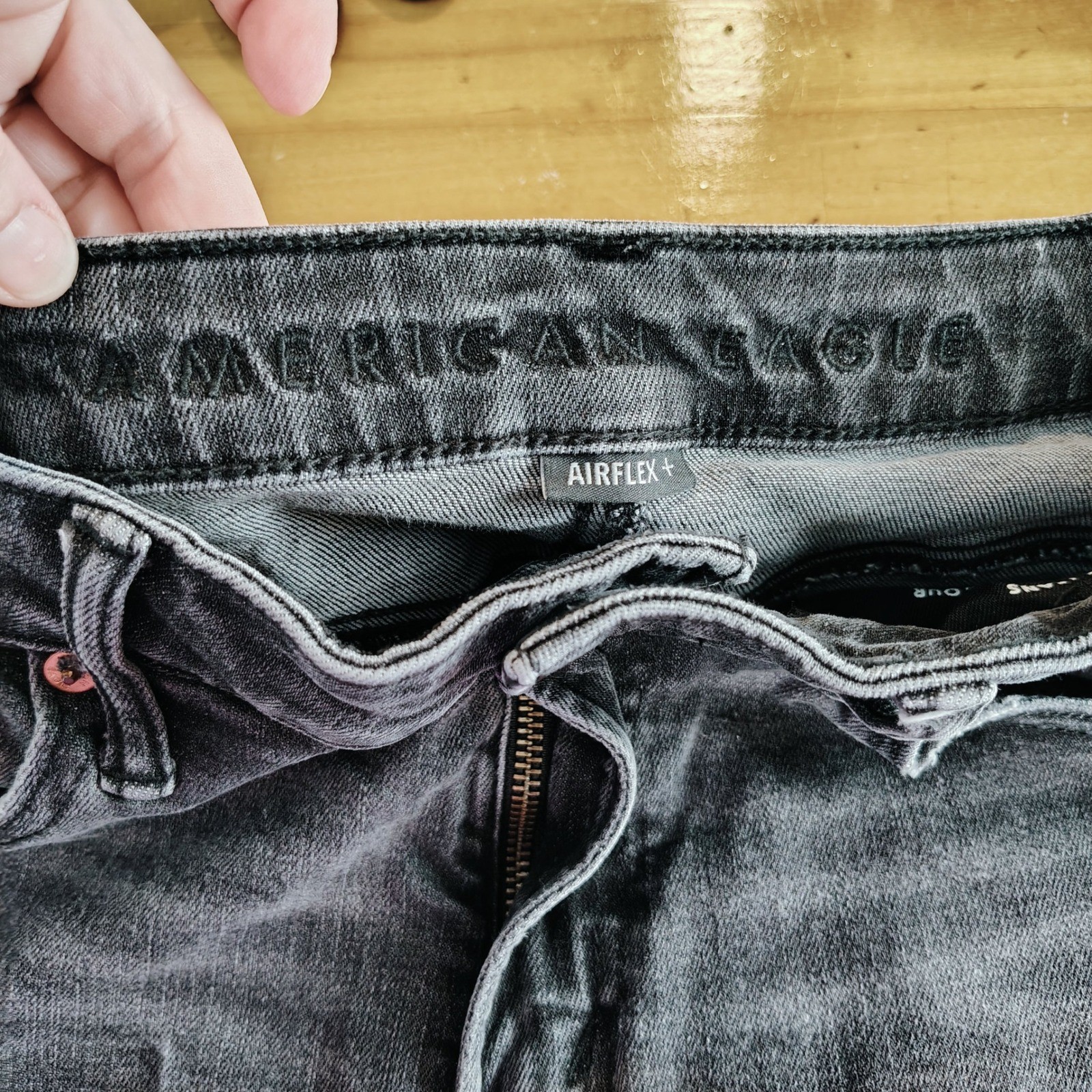 American Eagle Airflex+ Skinny Distressed Black Jeans Mens 32×33 grunge rock