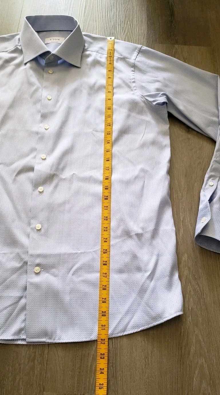 Eton Blue Print Contemporary All Cotton L/S Dress Shirt Sz 17.5/44 Quiet Luxury