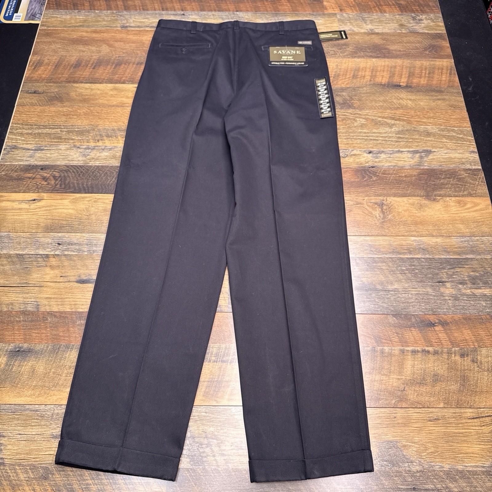 Savane Wrinkle Free Pants Mens 38×34 Black Permanent Crease Deep Dye New