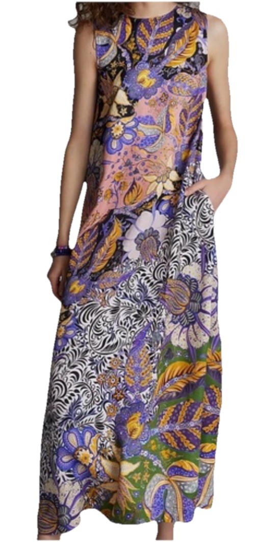 $178 Anthropologie Alanna Maxi Dress Sleeveless Purple Floral Tropical-Sz Small