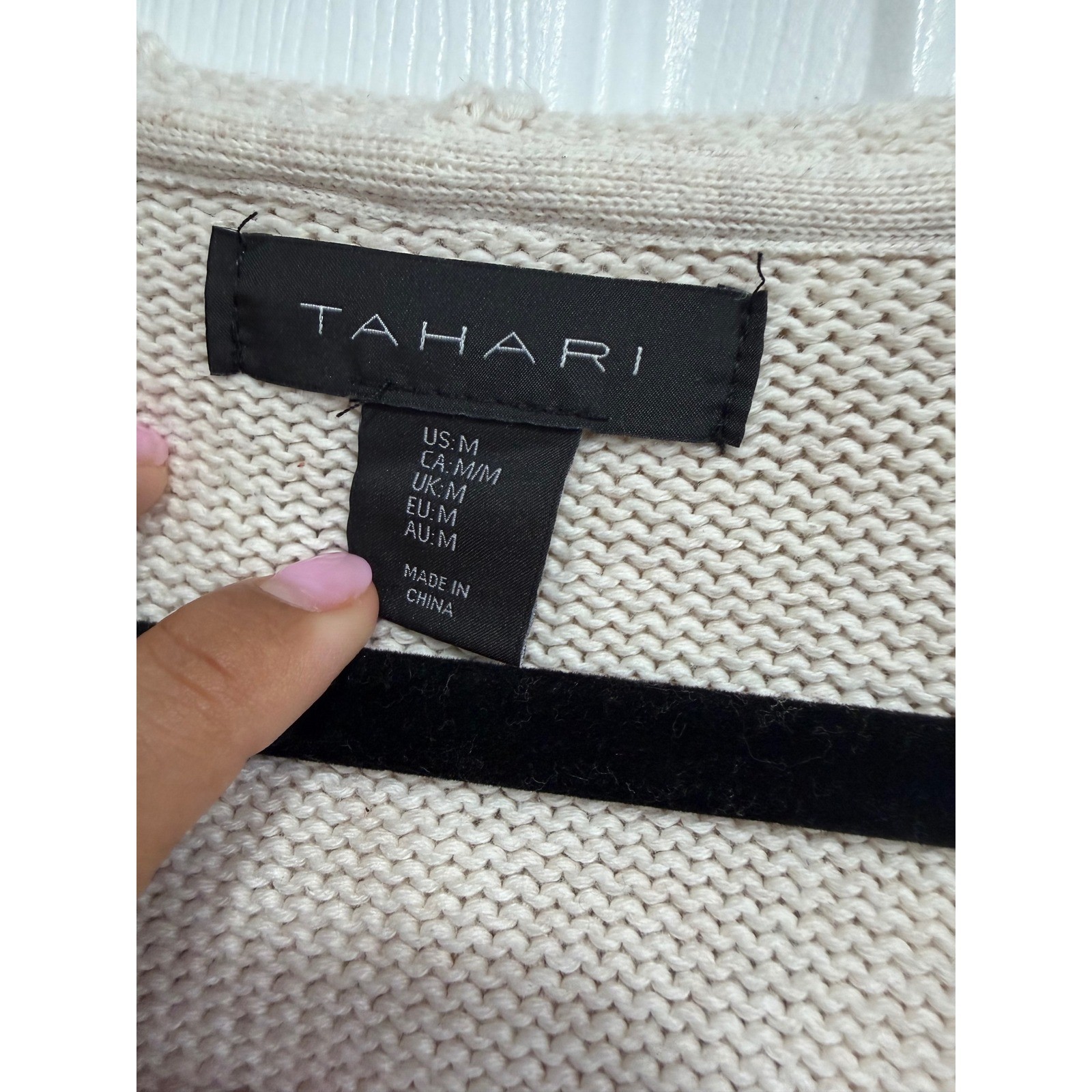 Tahari Womens Colorblock Hooded Cardigan Sweater Orange Rust Cream Medium