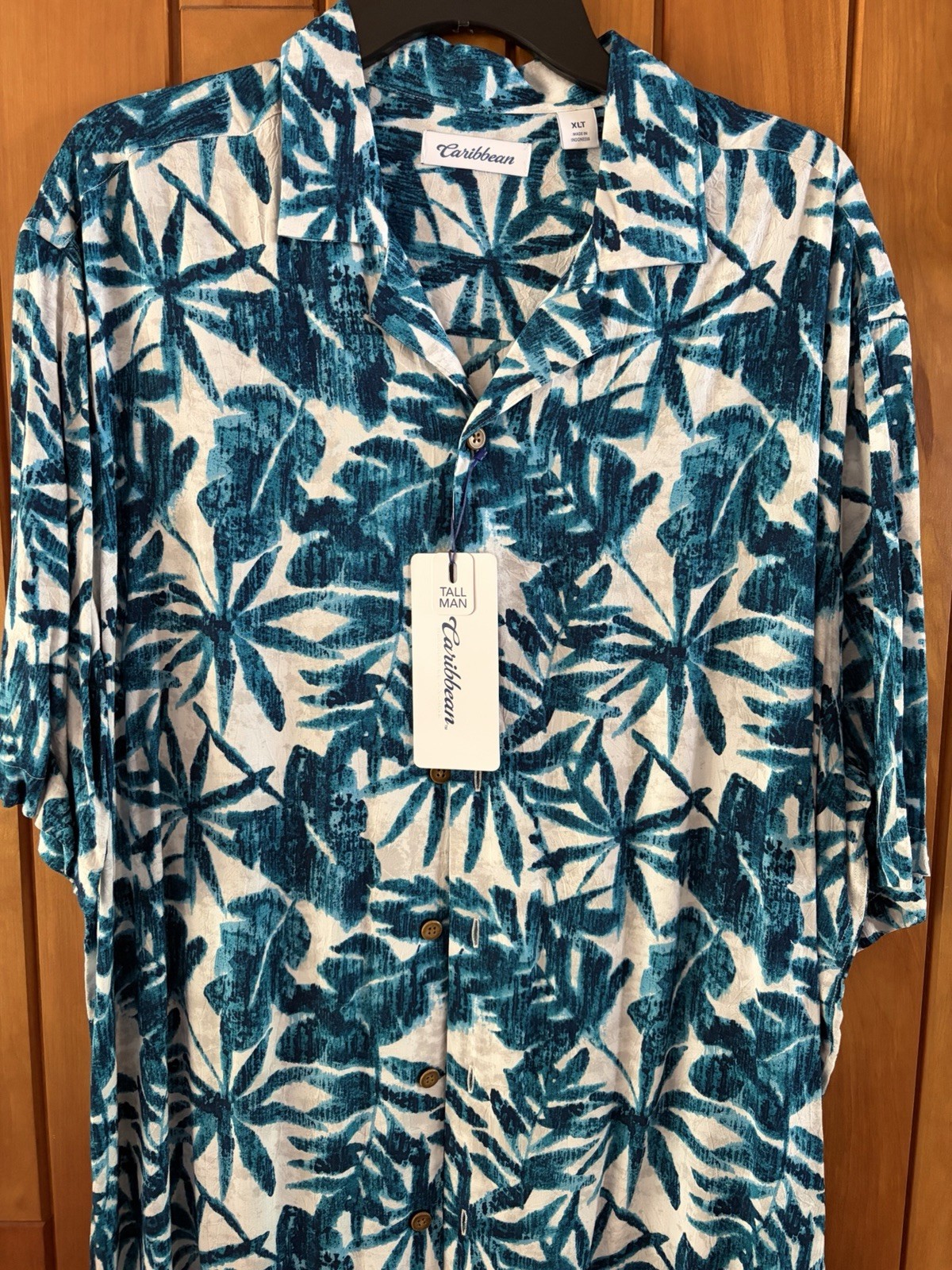 New Roundtree Yorke Caribbean XLT Hawaiian Cruise Shirt Tropical Turquoise Rayon