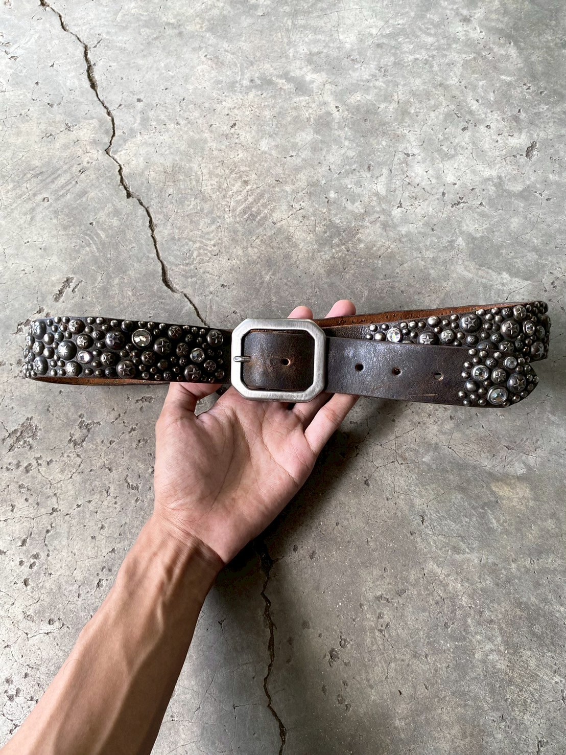 OLD STUD Handmade Studded Black Leather Belt Made in USA Vintage Archive