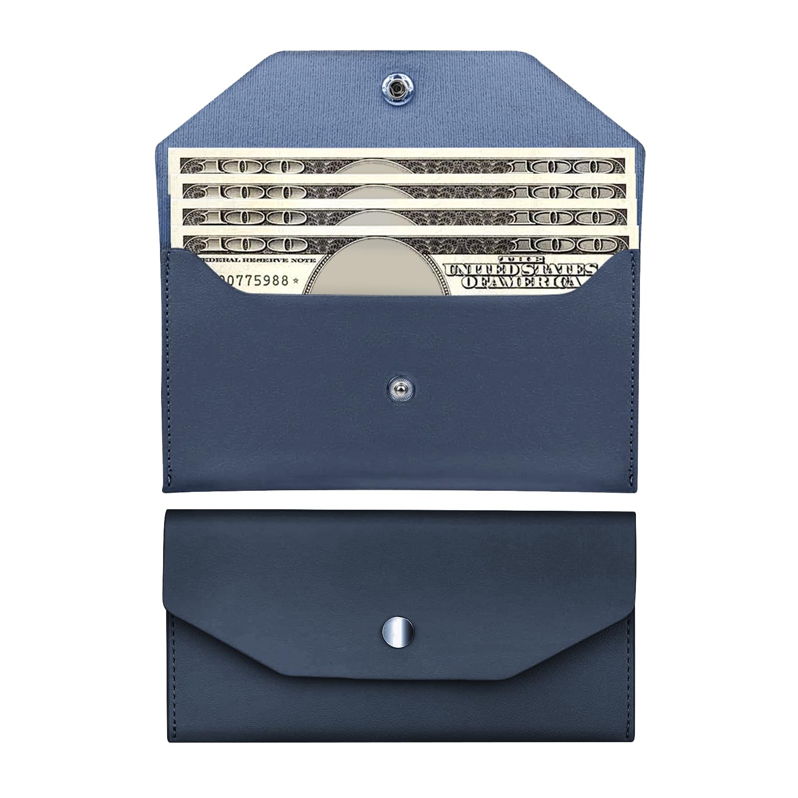PU Leather Cash Envelope Wallet Women Reusable Budgeting Organizer Dark Blue