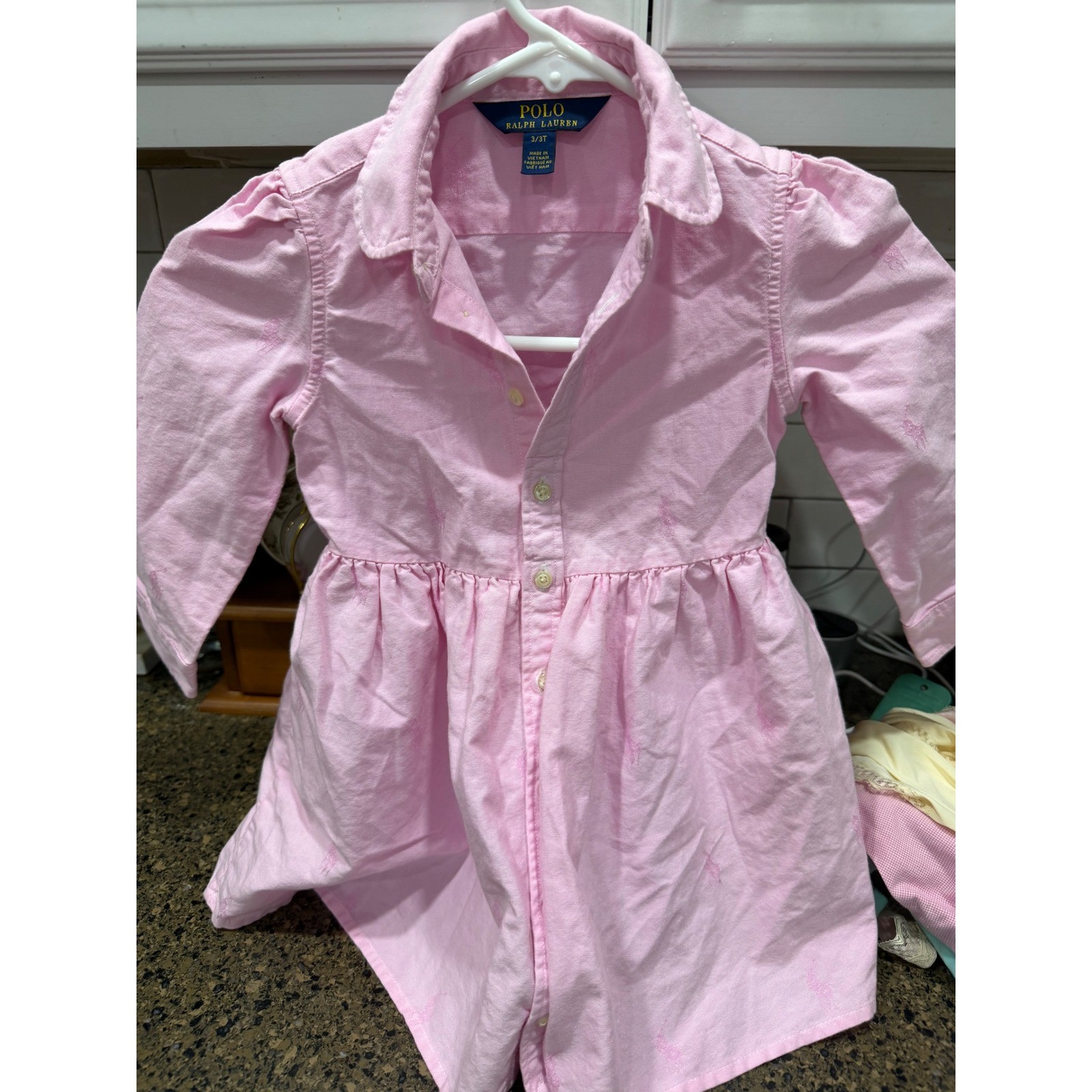 Polo Ralph Lauren Girls Pink Oxford Embroidered Pony Button Down Dress 3/3T