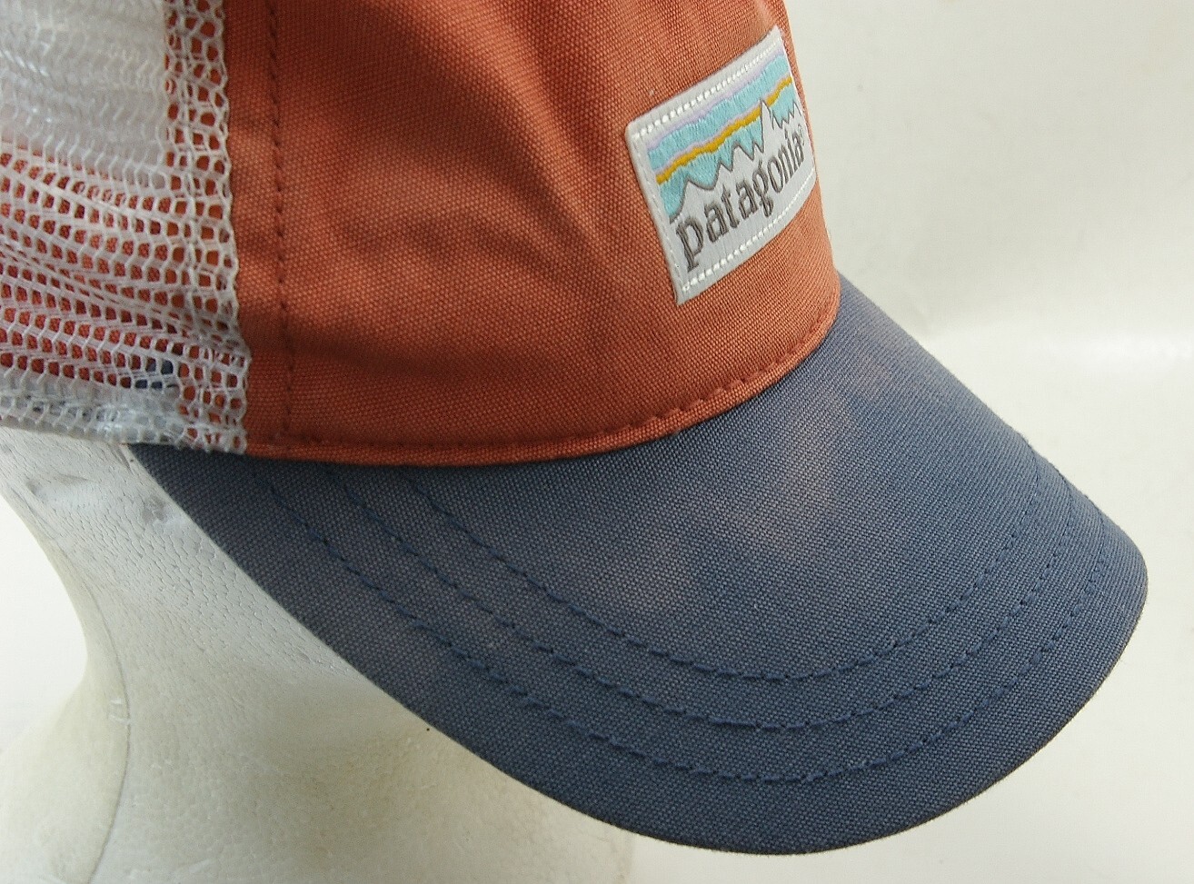 Patagonia P-6 Logo Roger That Hat Mid Crown Orange Blue Mesh Snap Back