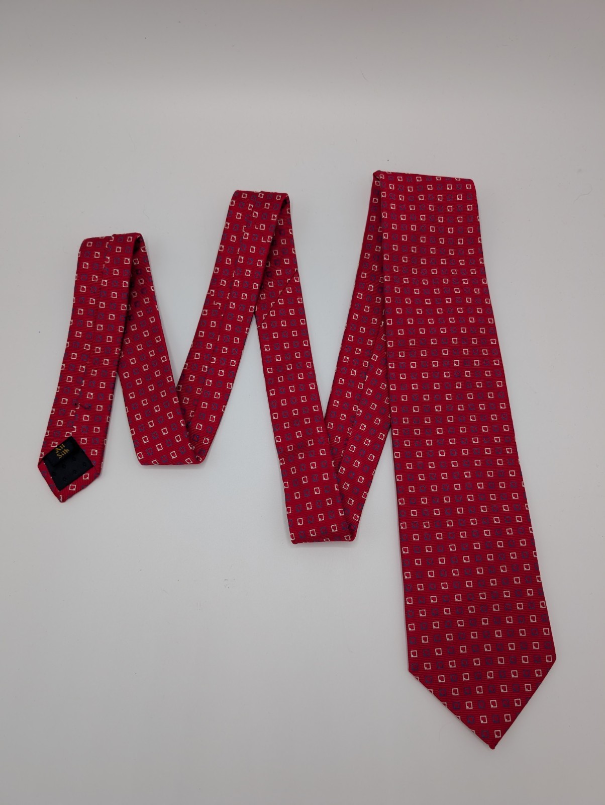 The Cotswold Collection by J.S. Blank Mens Red Geometric Squares Silk Tie