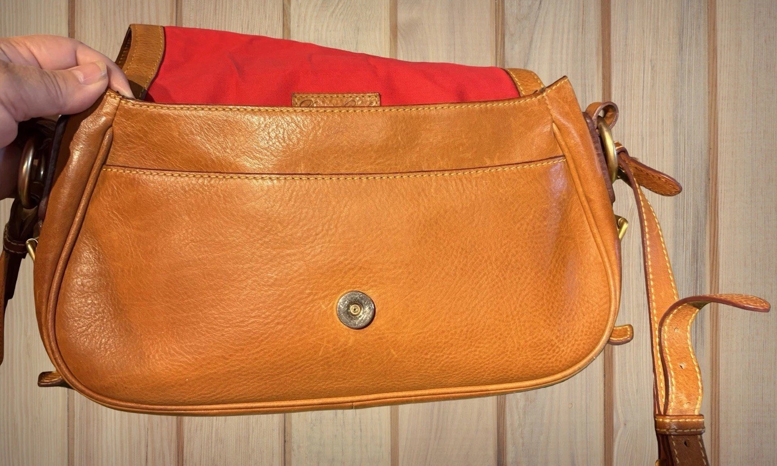 Dooney Bourke Brown Florentine Vacchetta Leather Saddle Messenger Shoulder Bag