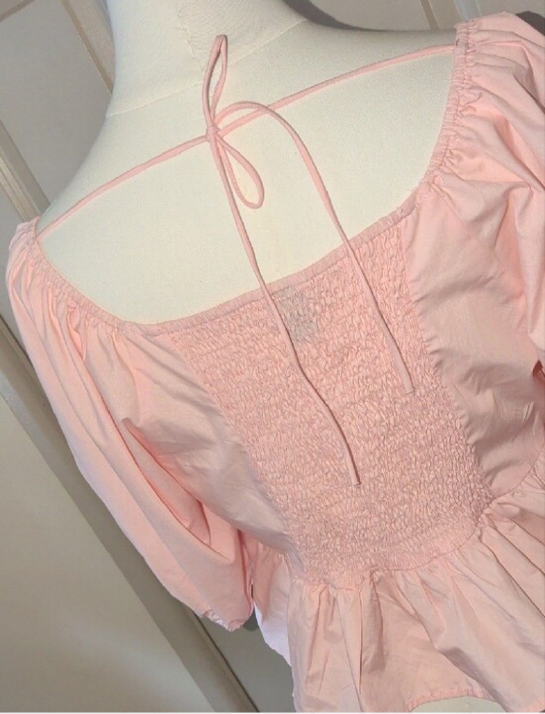 DAZY Women’s XL Pink Solid Square Neck Puff Sleeve Smocked Peplum Blouse