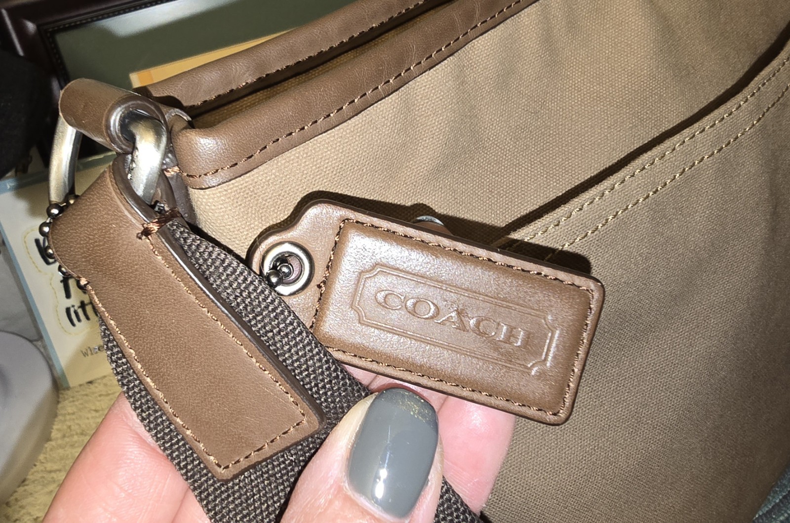 COACH KHAKI BROWN CAMDEN CANVAS ZIP TOP CROSSBODY (F70820) EXCELLENT CONDITION