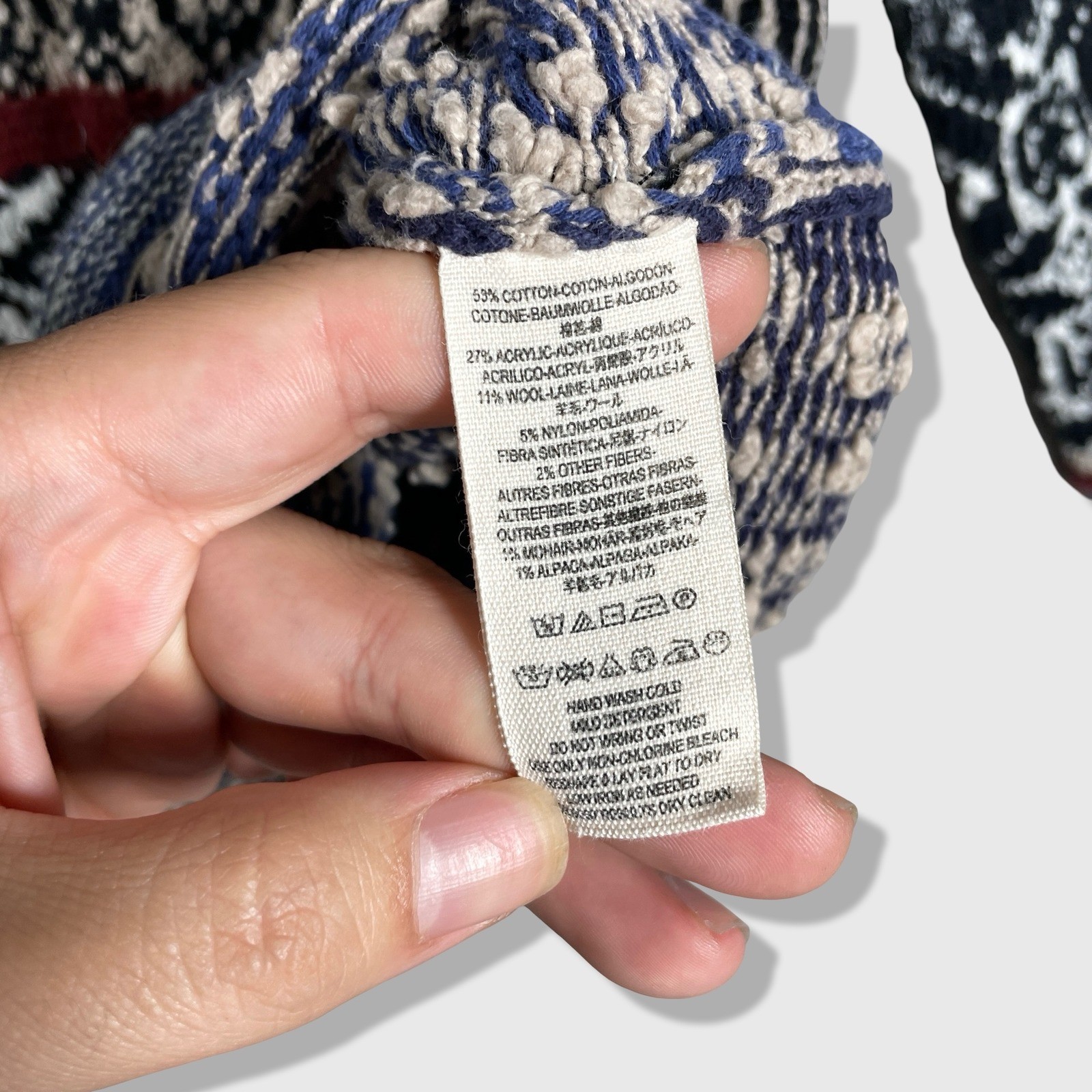 Free People Pullover Sweater Womens XS Blue Fair Isle Patchwork Boho Cowl Neck