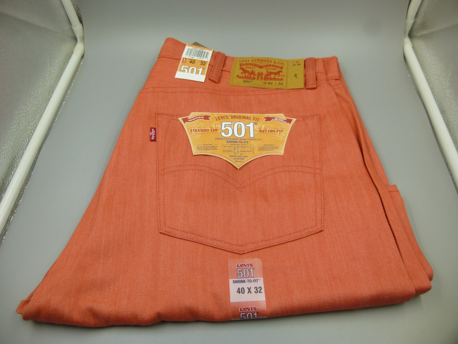 Levis 501 Shrink to Fit Coral Raw Button-fly Jeans 40 x 32 Men’s $70 New Tags