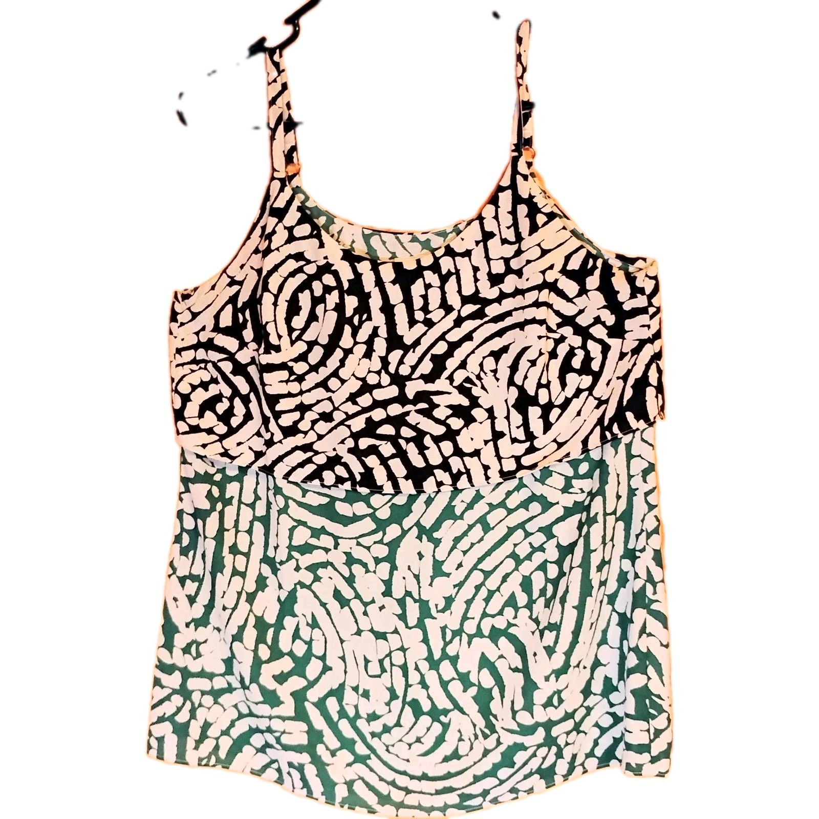 Sm CABI Loose Fit Silky Cami Tank Top, Kelly Green Black & White