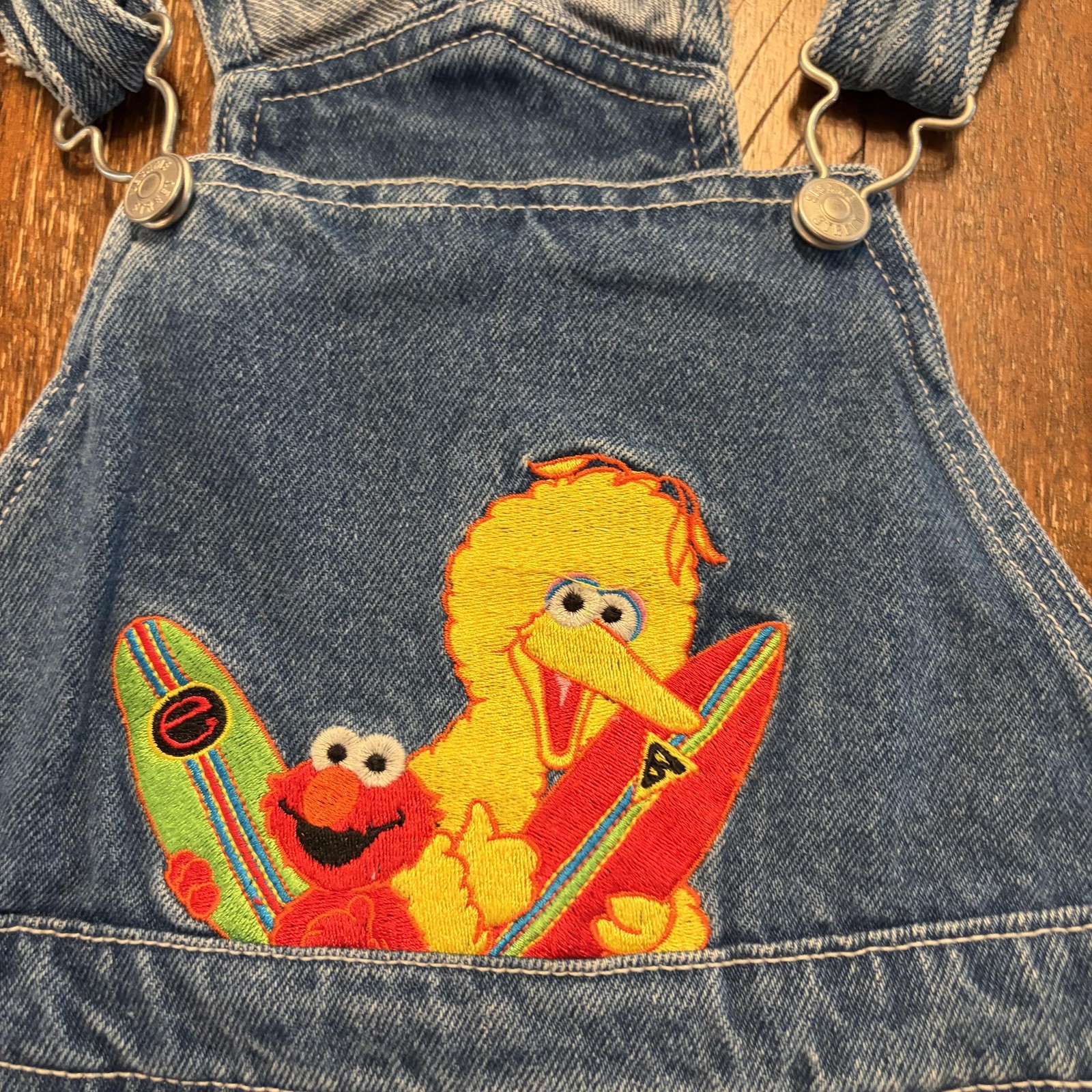 Sesame Street Shortall Kids 4T Blue Denim Big Bird Elmo Overalls Jeans
