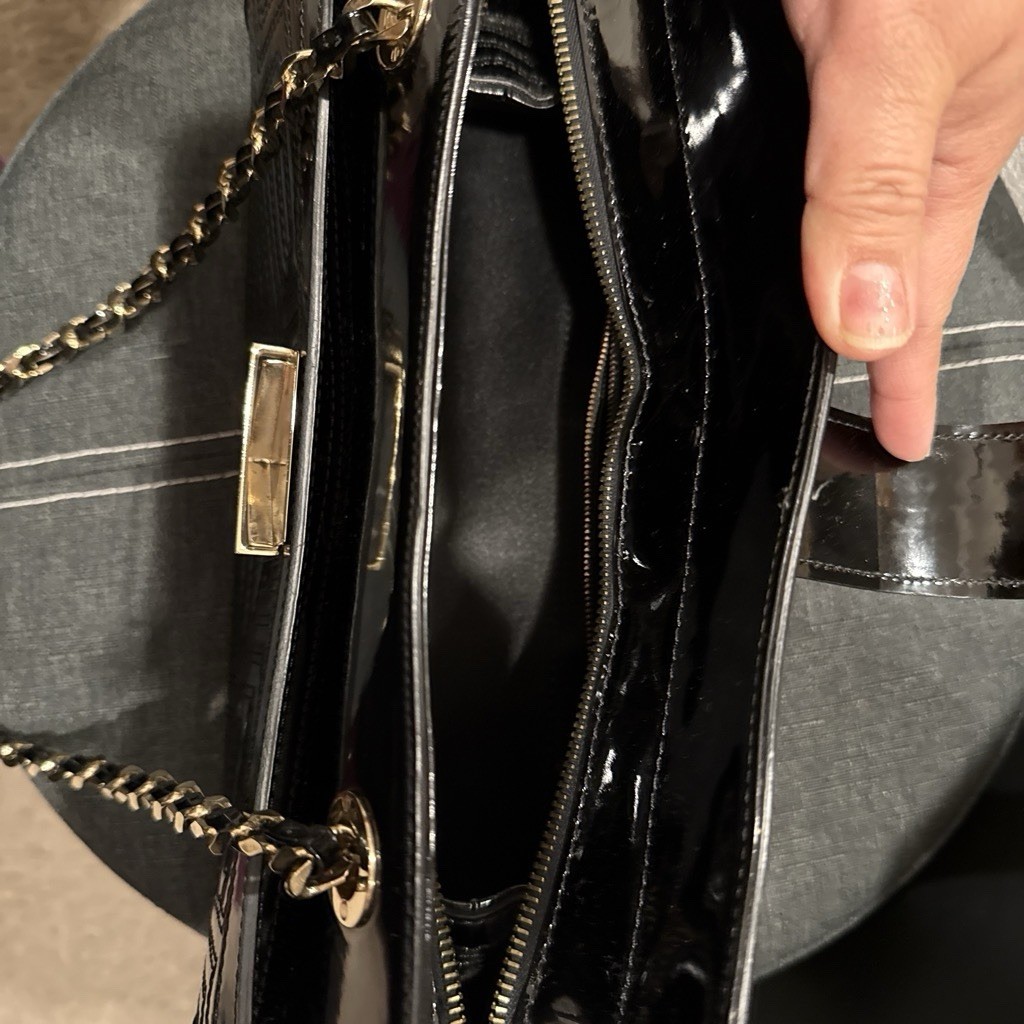 Gianni Versace Black Medium Chain Shoulder Bag Logo Magnetic Gold Hardware