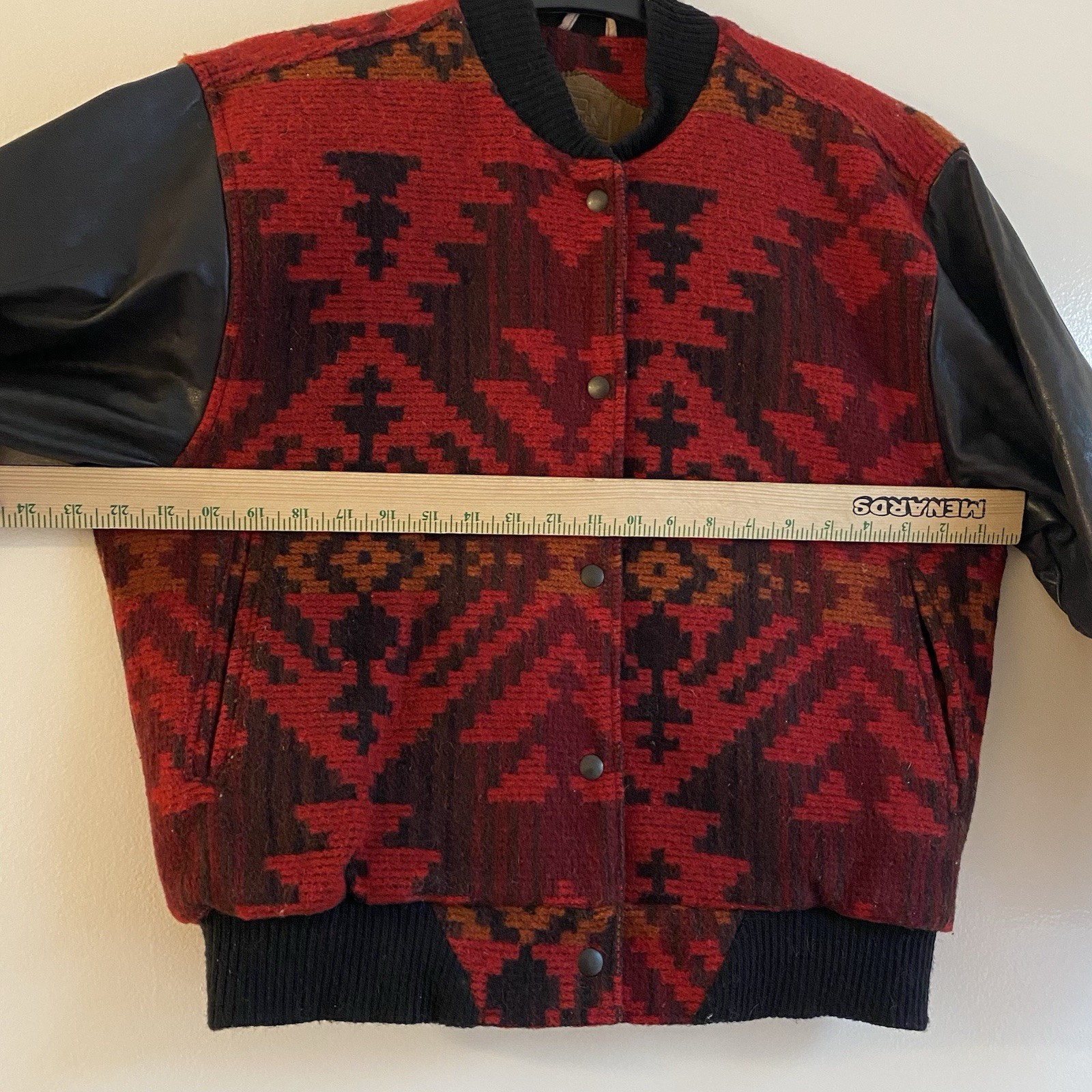 Vintage 90s Woolrich Aztec Jacket Bomber Wool Small USA Southwestern Leather 80s